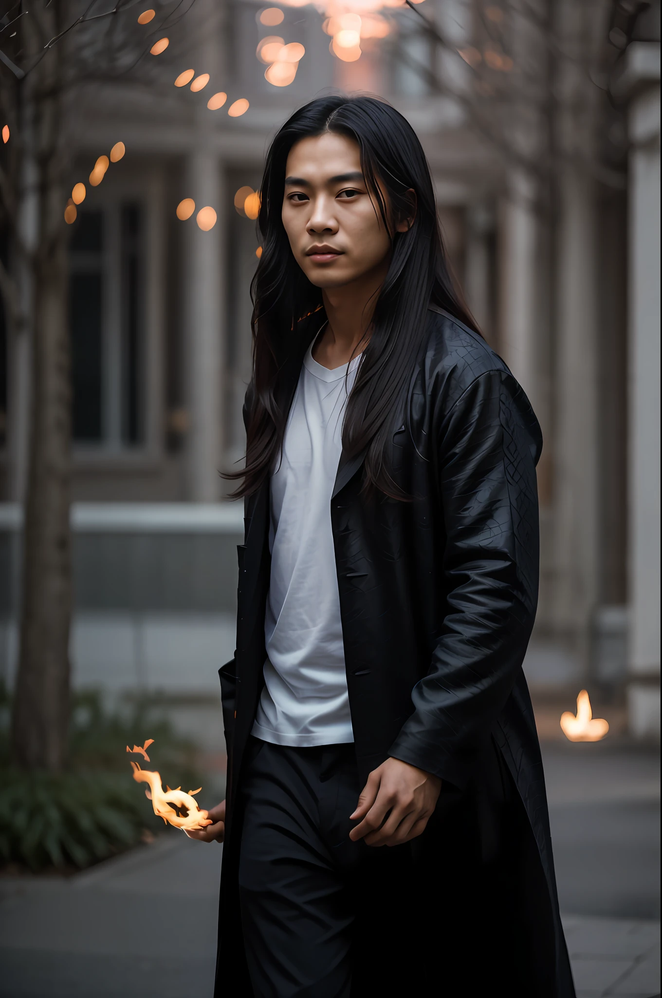 (dynamicpose:1.3),(Dynamic Camera:1.3),photo RAW,(handsome Chinese boy, Black long hair, Walking in the White Flame, Dragon scale patterns on the face), Masterpiece, award-winning photo, natural light, Perfect composition, high detail, hyper realistic,Photo shadows,photographic,Realistic