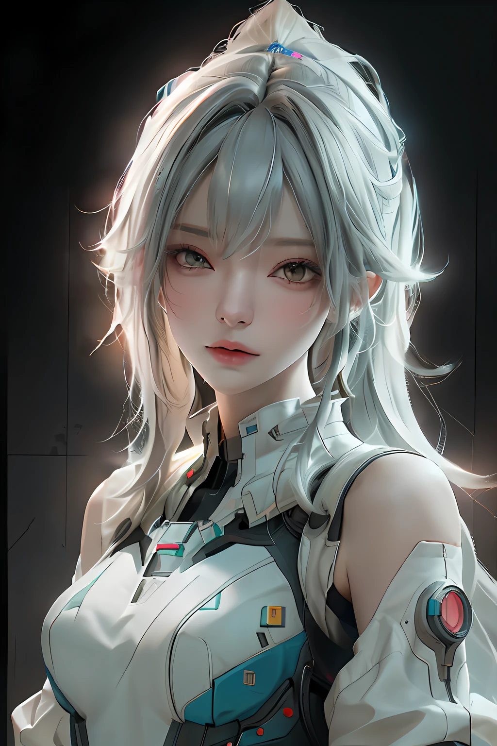 ((best qualtiy)), ((tmasterpiece)), (the detail:1.4), 3D,( A beautiful cyberpunk female image),hdr（HighDynamicRange）,Ray traching,NVIDIA RTX,Hyper-Resolution,Unreal 5,Subsurface scattering、PBR Texture、post-proces、Anisotropy Filtering、depth of fields、maximum definition and sharpness、Many-Layer Textures、Albedo e mapas Speculares、Surface coloring、Accurate simulation of light-material interactions、perfectly proportions、rendering by octane、Two-colored light、largeaperture、Low ISO、White balance、the rule of thirds、8K raw data、White color hair