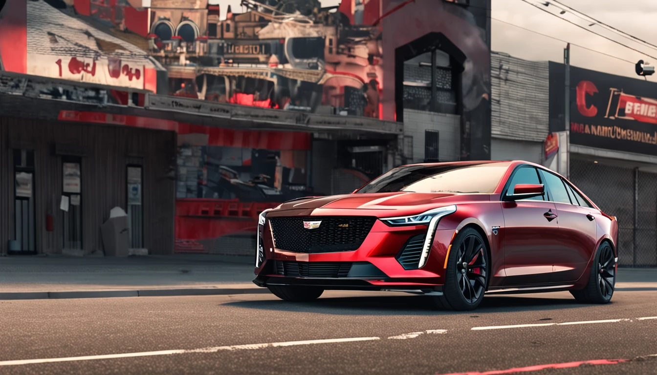 Cadillac CT4,Silvertone,With Black Wing Modification Kit,Red calipers,The former central net has the Cadillac logo,Focus on the Cadillac CT4 series,matte digital illustration, Paper awesome wallpaper, Matte paint movie poster,Movie wallpaper 4k, Movie 4K wall,Highlight the details,Highlight the tear lamp of the Cadillac CT4