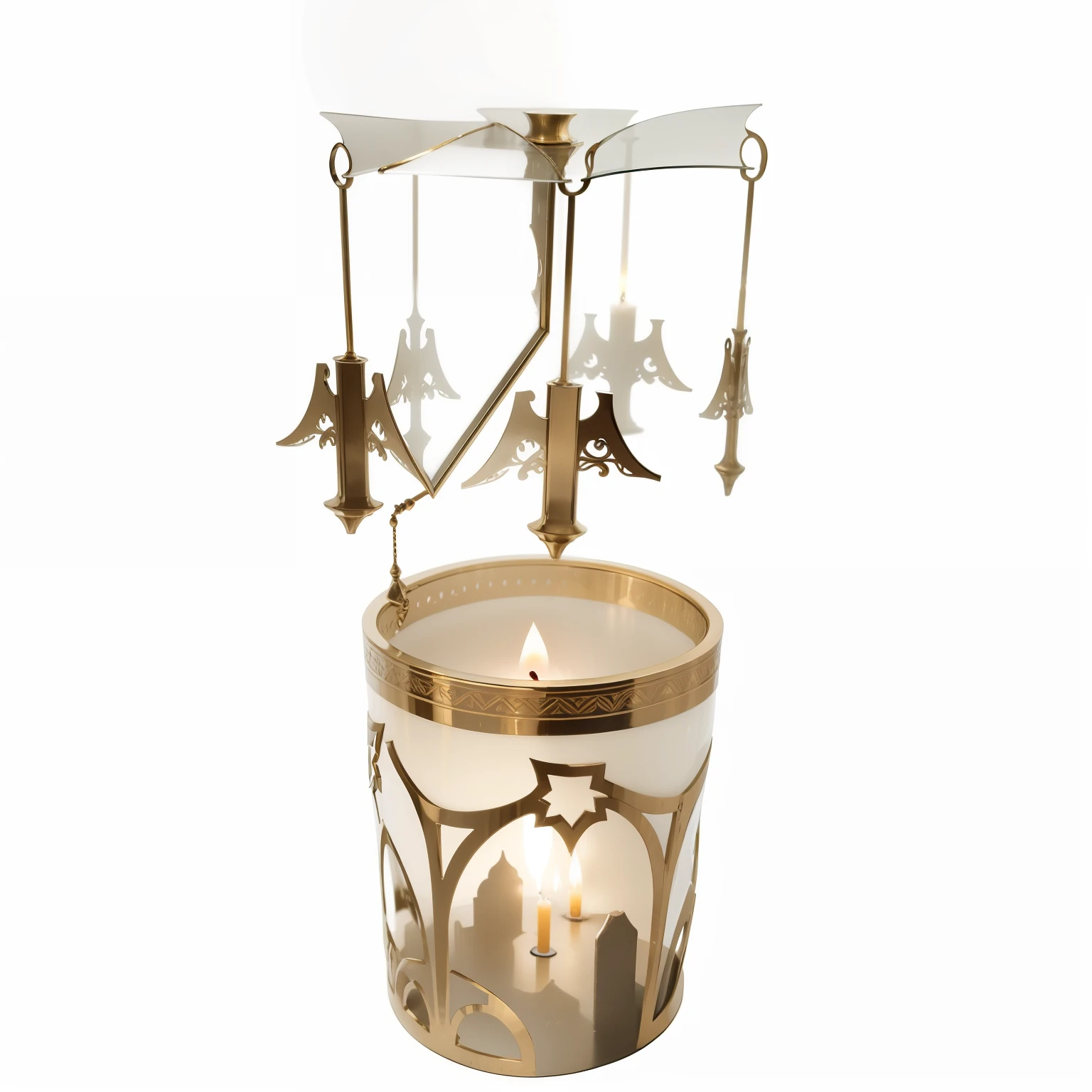 This candlestick is placed on top of a table in the room，The furnishings are beautifully furnished，Candlelight reflects on the wall，There is an atmosphere