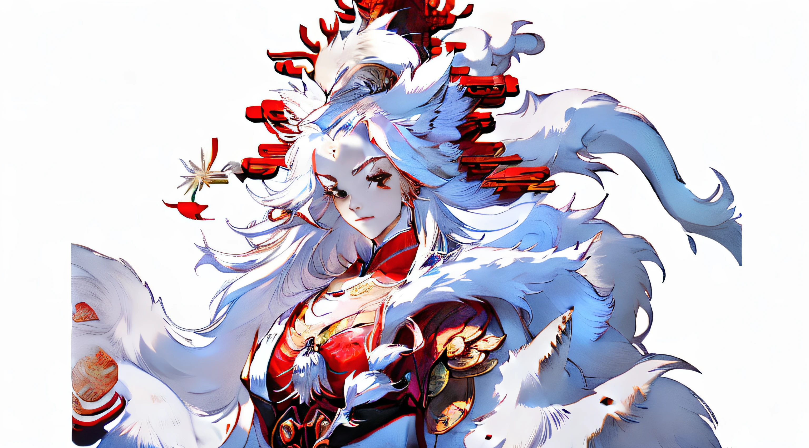 (Masterpiece), (Floating), (high resolution), (Imperial Sea Rinbuchi), (detailed and delicate), (Dynamic pose), (bright and vivid lighting), (Bright eyes), (Long hair), (fluid fabric), (Flowing hair), (Flowers), (Clouds).