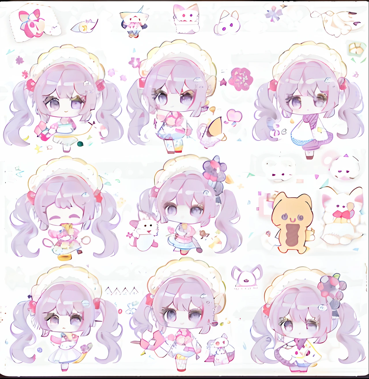 Close-up of a bunch of stickers，There is a different photo of a ??????? it, a sticker, unused sticker sheet, Kawaii chibi, kawaii cutest sticker ever, cute kawaii girls, Cute anime, Chibi anime girl, water color nendoroid, Cute anime style, Soft anime illustration, anime moe art style, lovely art style, anime chibi, Cute anime girl, cute anime catgirl