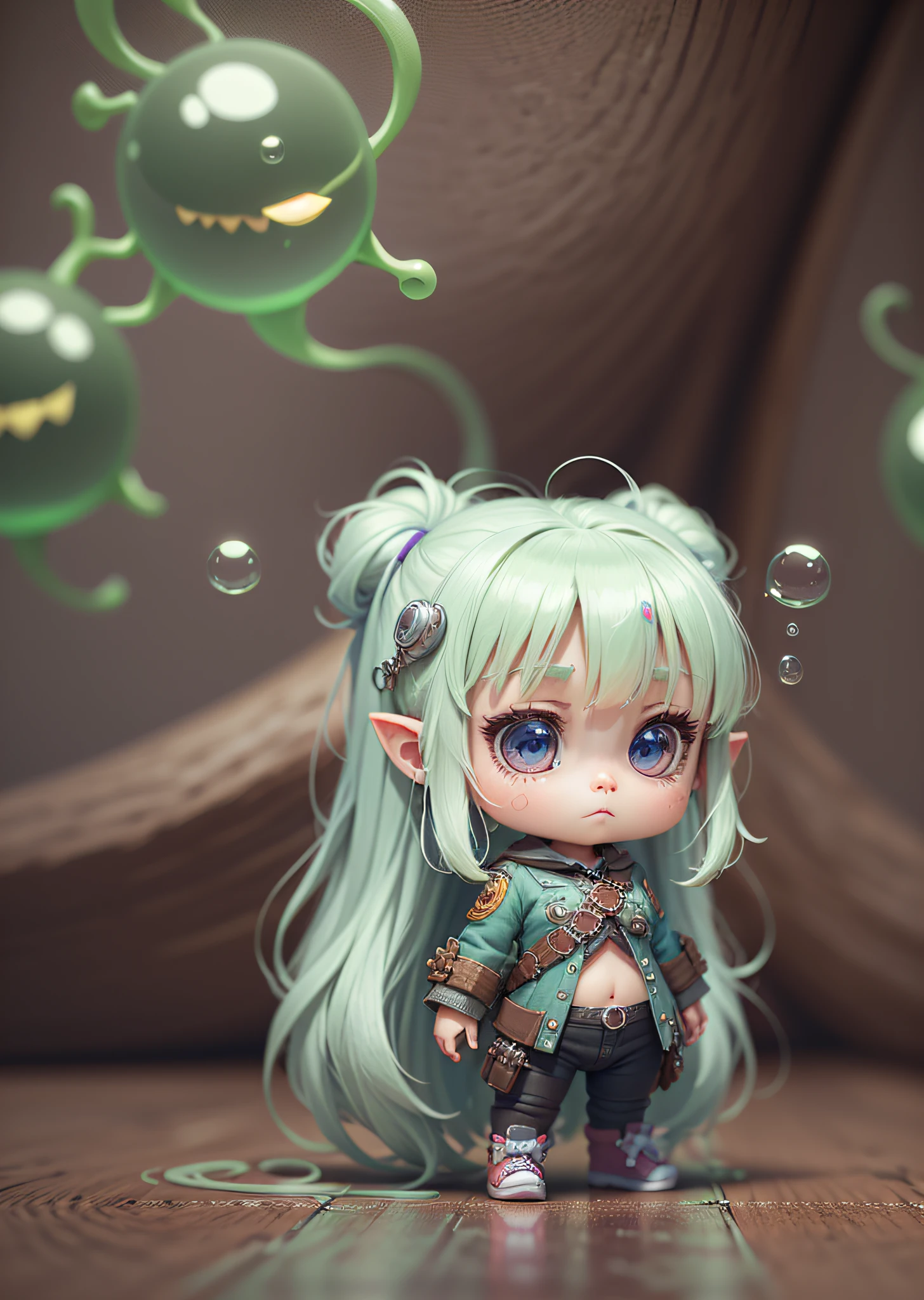 Super cute girl full body 3D picture,Five-year-old、Scout costumes、full bodyesbian、1pc, good eyes looking, largeeyes, Bonito, Glad, C4D, Pop Matt Blind Box, long Grey hair, Bright bubbles, toys, solid color backdrop, tchibi, Fluorescent translucent, luminous body, kawaii, human - shaped, reference sheet, by Pixar, intricately details, 3D rendering of, Blander, Renderizadoll OC, FOL body reference sheet, dribbble, high detal, 8K, Studio lighting, Lori, Petite, tchibi, SD character: 23, simple background