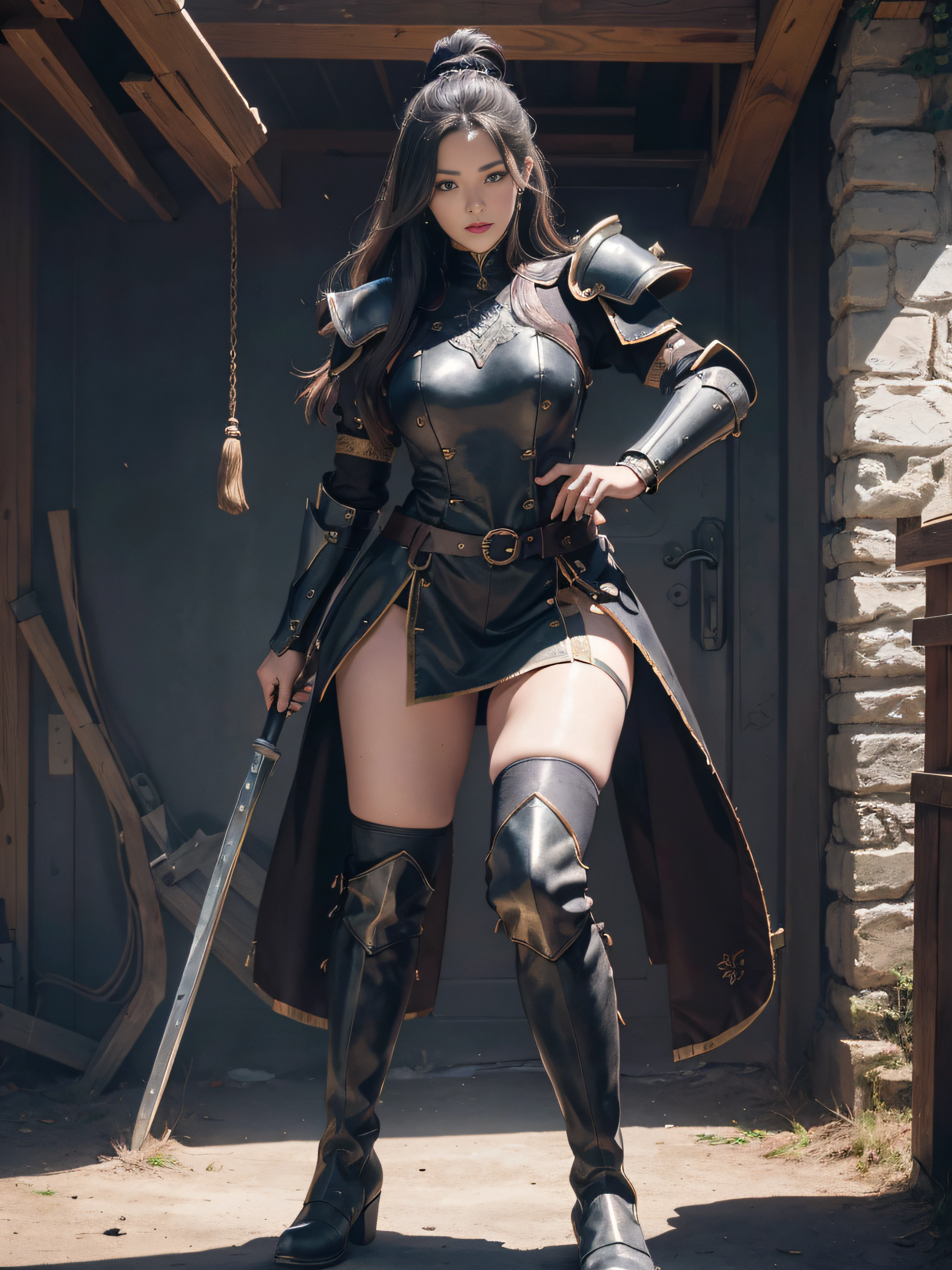"Create an image of Senna in her Classic skin from League of Legends by Riot Games, no having clothes,wearing her sleek, black and white armor with her large, spectral cannon, have massive k-cups, standing in a shadowy, haunted battlefield with ghostly apparitions and a full moon."