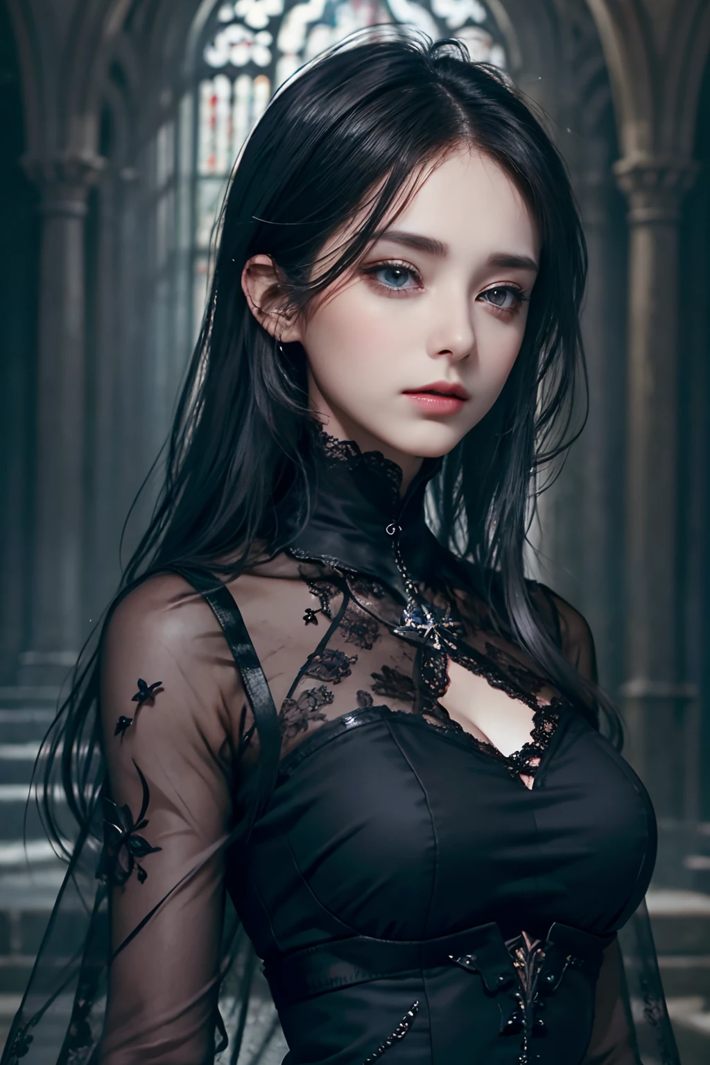 Official Art, Unity 8k wallpaper, super detailed, beautiful, beautiful, masterpiece, best quality,
darkness, atmosphere, mystery, romanticism, creepy, literature, art, fashion, victorian, decoration, intricacies, ironwork, lace, contemplation, emotional depth, supernatural,
1 girl, solo, neck, bust composition