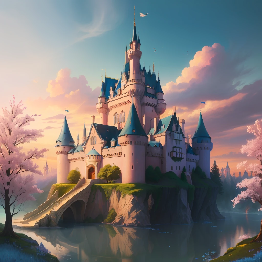 Castle for a fairy-tale princess in pink and blue tones