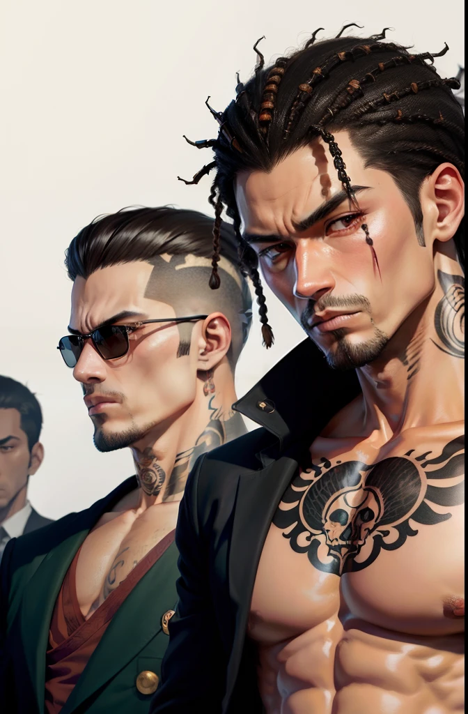 The background is all thug brothers，Yamaguchi gumi boss tattoo，The head is replaced with an ant head，