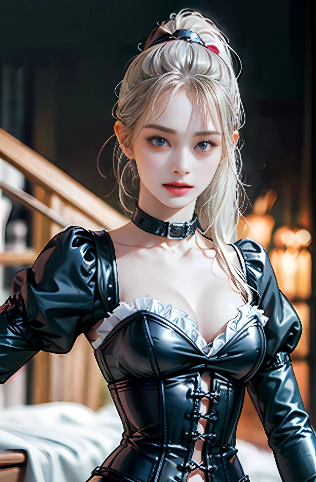 anger face,BDSM,slaves,rubbery,Black corset,shackle,collars,NSFW,((best qualtiy,8K,tmasterpiece:1.3))),Clear focus:1.2,(layers-Cut,The large:1.2),Beautiful Women in Perfect Figure:1.4,Slender Abs:1.2,Moist Body:1.5,Highly detailed face and skin textures,Detailed eyes,二重まぶた,Long grey hair,High Ponytail