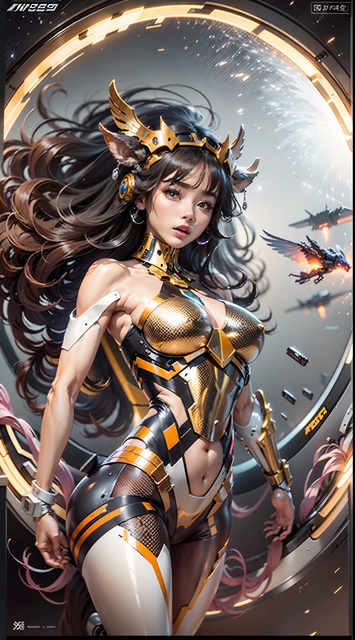 A female centaur,She is famous in the multiverse,She is both a female centaur, half human, half horse, half horse,It is also a female Yingzhao。She blends both images,The first is:((The head of the horse/neck/Shoulder these parts,Replaced with a beautiful female human upper body):9.9),of females are half-centaurs, half-horses, half-humans,The second is:((The head of the horse/neck/lower back/hason/gluteal/Shijo Thigh Female Embodiment):9.9),'s((Female half-horse with beautiful woman's):9.9,Chimer):9.9),(It's like a female human wearing a half-horse-like costume and making a seamless chimera:9.9),This chimerization is based on powerful futuristic technology。The ultra-wide-angle lens captures the image of her beautiful and ethereal wings on the ionosphere launching a super-high-speed charge and leaping。Her front half is distinctly feminine,Tall sexy body,possessed(K cup giant coconut tit chest:9.9),It has a small man's waist butterfly straddling(Long legs:9.9),The embedded interface of the half-horse part of the bent feminine state of the back half of the body is in the hip position。(The horse-shaped, half-horse torso form of her back body is completely female humanization9.9)。The chest cavity of a woman in the shape of a bent dog style embedded in the lower back position of the beautiful woman's body starting from the upper part of the sternum/lower back/Ventral transverse。Then there are the sexy beauty's upright hips,(Her entire body has been completely female and replaced by a female body:9.9),Including the half-horse part。Mechanized armor covers the legs with knee-shaped anti-joints and feet,And these parts are highly anthropomorphic,This makes her legs graceful and slender,Her four horse legs exploded in length proportions and was slender and toned,Under the legs are skinny white feet dressed in Skyscraper Heels,Use Midjourney's advanced stroke tools and color palettes, as well as texture packs, model packs, and texture tools,Concentration,Include all parts of her