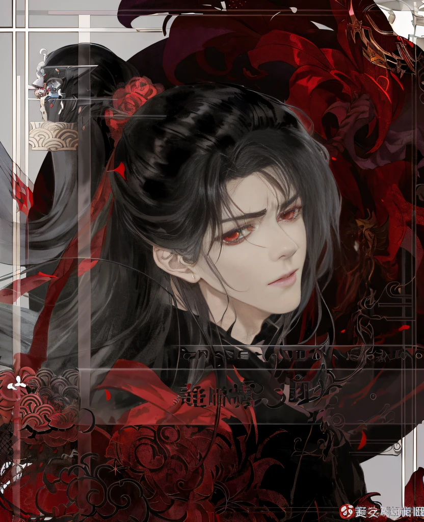 anime - style image of a woman with long black hair and a red dress, handsome guy in demon slayer art, beautiful male god of death, by Yang J, handsome japanese demon boy, heise jinyao, inspired by Zhang Han, inspired by Guan Daosheng, handsome male vampire, inspired by Bian Shoumin, inspired by Zhang Wo
