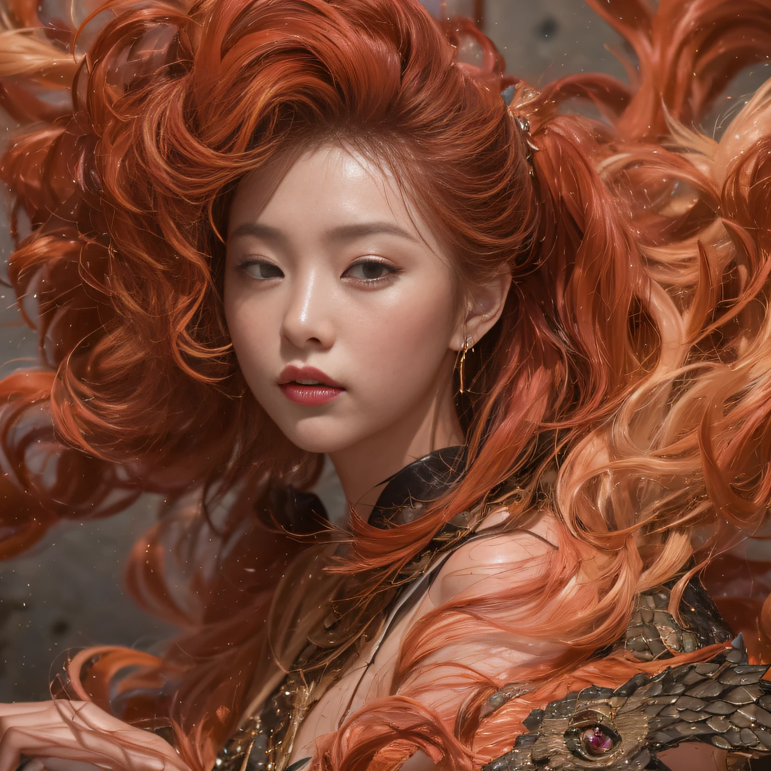 32K(tmasterpiece,k hd,hyper HD,32K)Large curls,Flowing rouge,ponds,zydink, a color, Asian people (Silly girl), (Silk scarf), Combat posture, looking at the ground, Large rolls of rouge, Flowing rouge curls, Crocodile leather tiara, Chinese long-sleeved clothing, (abstract ink splash:1.2), Pink lotus background,Water lily flower protector(realisticlying:1.4),Rouge hair,Autumn is in full swing,The background is pure, A high resolution, the detail, RAW photogr, Sharp Re, Nikon D850 Film Stock Photo by Jefferies Lee 4 Kodak Portra 400 Camera F1.6 shots, Rich colors, ultra-realistic vivid textures, Dramatic lighting, Unreal Engine Art Station Trend, cinestir 800,Large curls,Flowing rouge