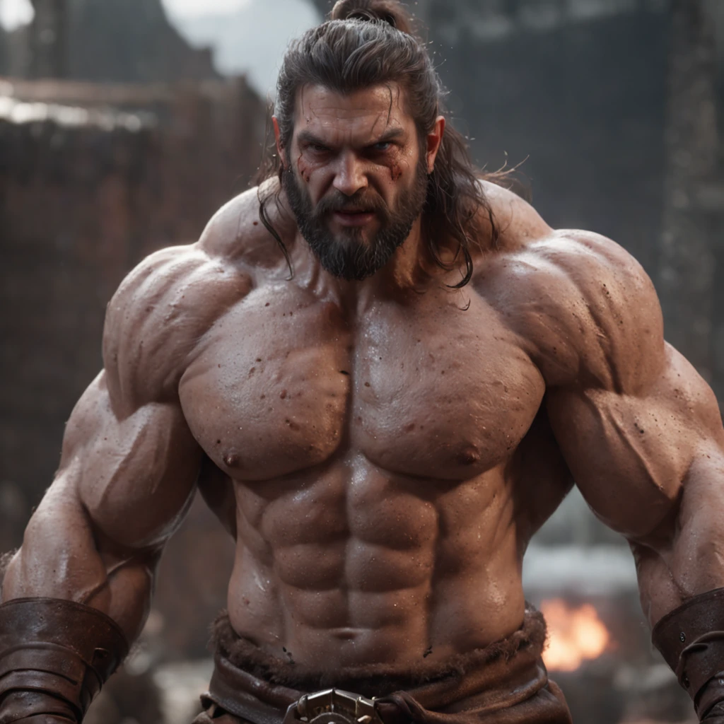 (professional 3d render:1.3) af (Realistic:1.3) most beautiful artwork photo in the world,Features soft and shiny male heroes, ((Epic hero fantasy muscle man rough wet hero angry looking long hair short beard and ferocious expression in dynamic pose, Fantastic location, Majestic cluttered environment)), Full body 8K unified rendering, action shot, skin pore, very dark lighting, heavyshading, Detailed, Detailed face, (vibrant, photograph realistic, Realistic, Dramatic, Dark, Sharp focus, 8K), (Old leather garments damaged by weathering:1.4), ((((Wear fur)))), (Intricate:1.4), decadent, (Highly detailed:1.4), Digital painting, rendering by octane, art stations, concept-art, smooth, Sharp focus, illustration, Art germ, (loish:0.23), wlop ilya kuvshinov, and greg rutkowski and alphonse mucha gracias, (Global illumination, Studio light, volumettic light), heavy rain, particles floating, lotr, fantasy, elf, full bodyesbian, ((Dark and ancient city background:1.3)),CGSesociety,art stations