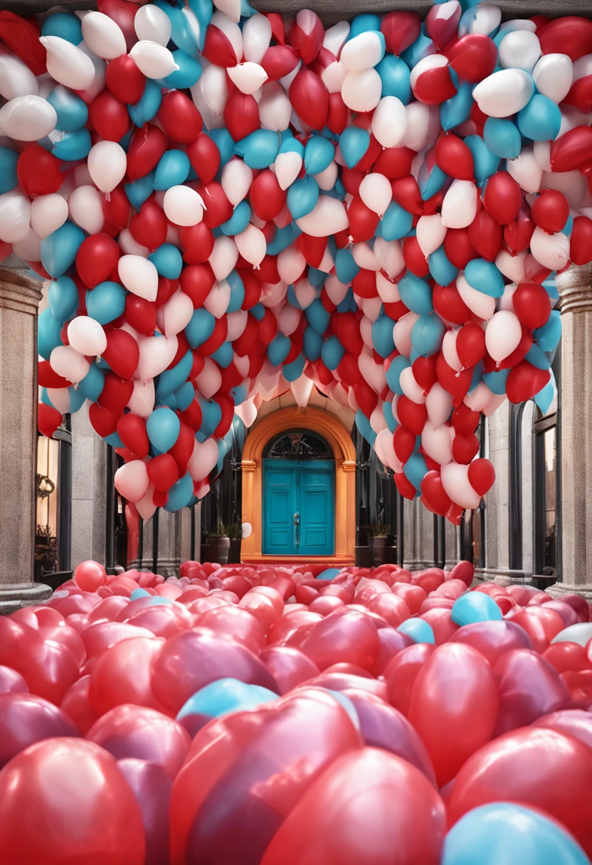 Arched doors made up of balloons，a color，White background