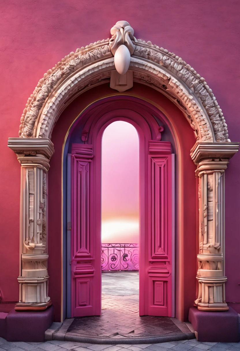 Arched doors made up of balloons,a color,White background