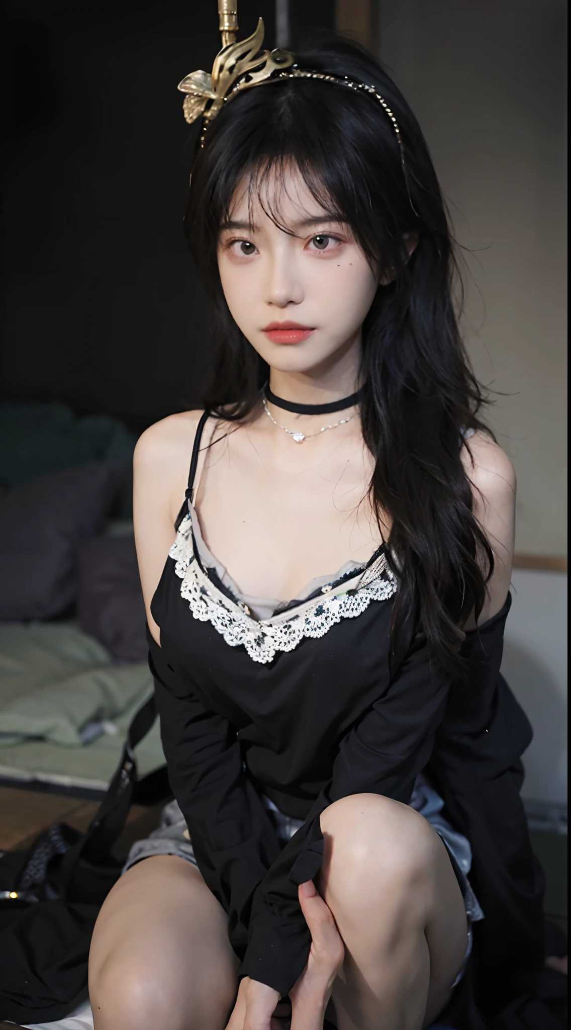 Araffe asian woman in black lingerie sitting on a bed, cruel korean goth girl, menina coreana, jennie blackpink, Ulzzang, linda mulher coreana jovem, Retrato de Jossi de Blackpink, TaeJune Kim, Heonhwa Choe, Xision Wu, Mulher sul-coreana bonita, Gongbi, Xianxia de corpo inteiro, Asian girl, Jisoo do Blackpink