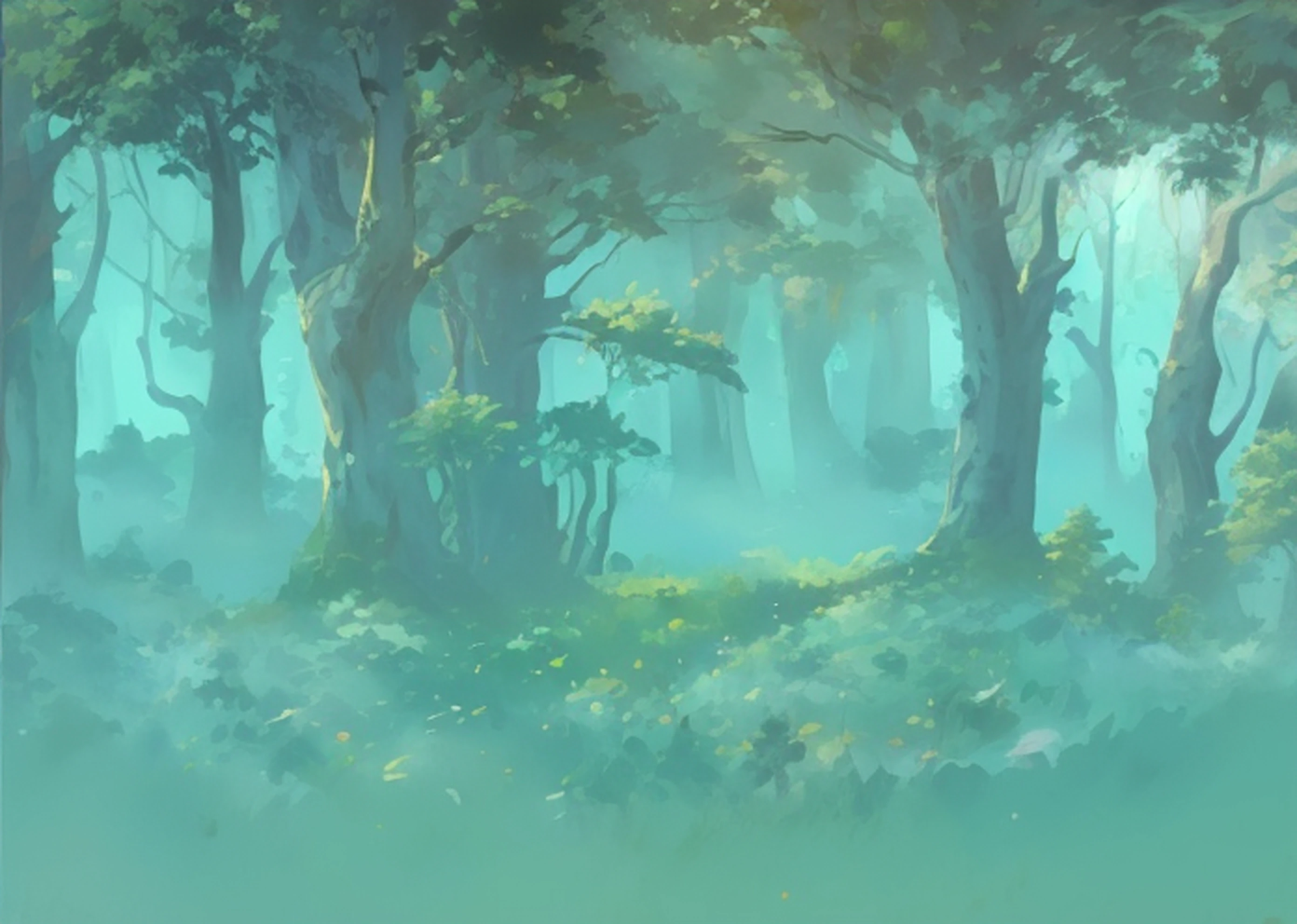 There is a painting，The painting is a forest，There are a lot of trees, elf forest background, vast forest, fantasy forest background, fantasy forest environment, fantasy forrest background, velly distant forest, fantasy forest landscape at day, soft forest background, fantasy forest landscape, environment concept art, Fantasy Forest, Random forest landscape, environment concept art, background artwork, Concept art wallpaper 4K