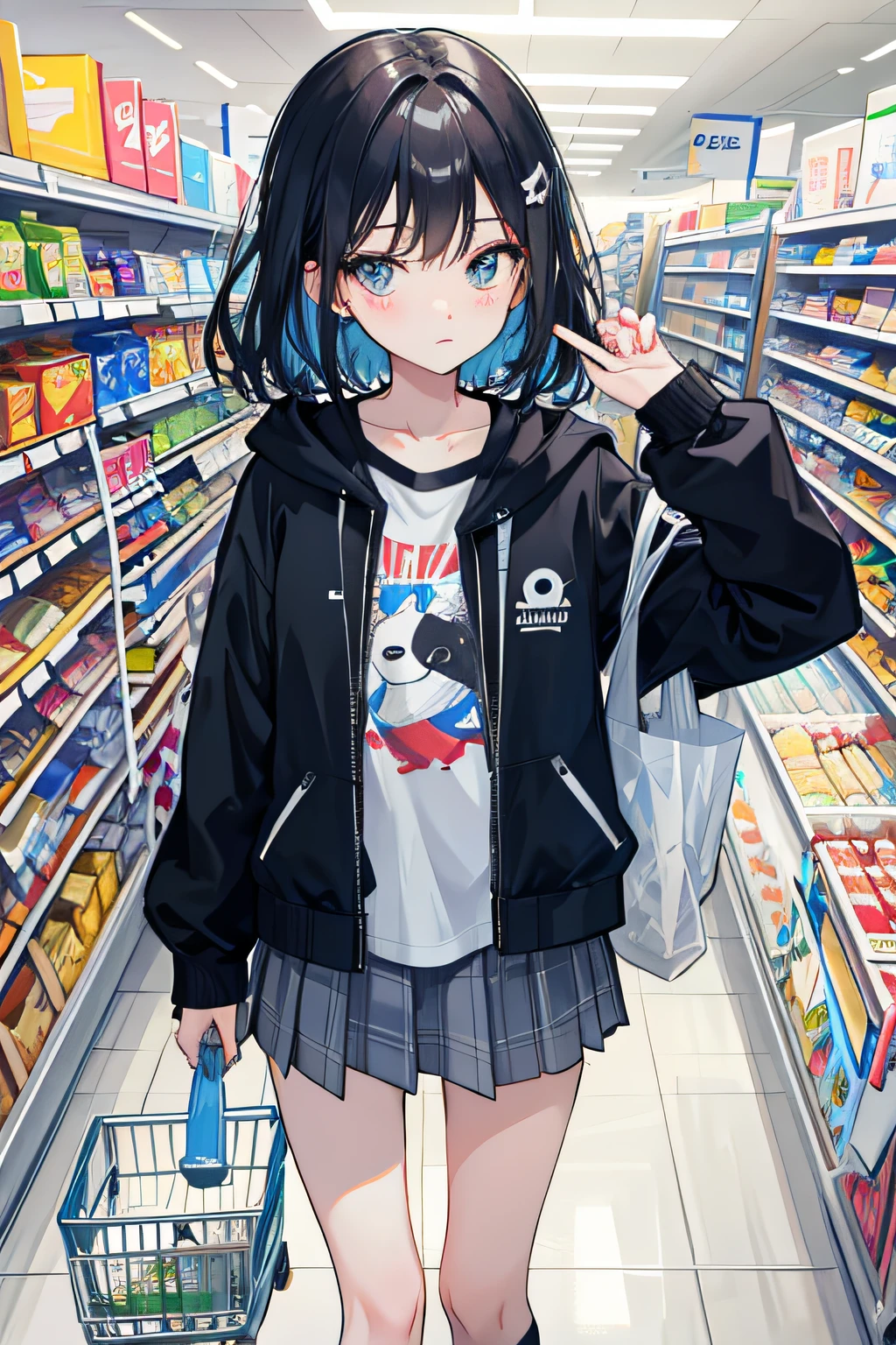 teens girl，autiful，introverted，depressive，supermarket，Buy milk，guilty