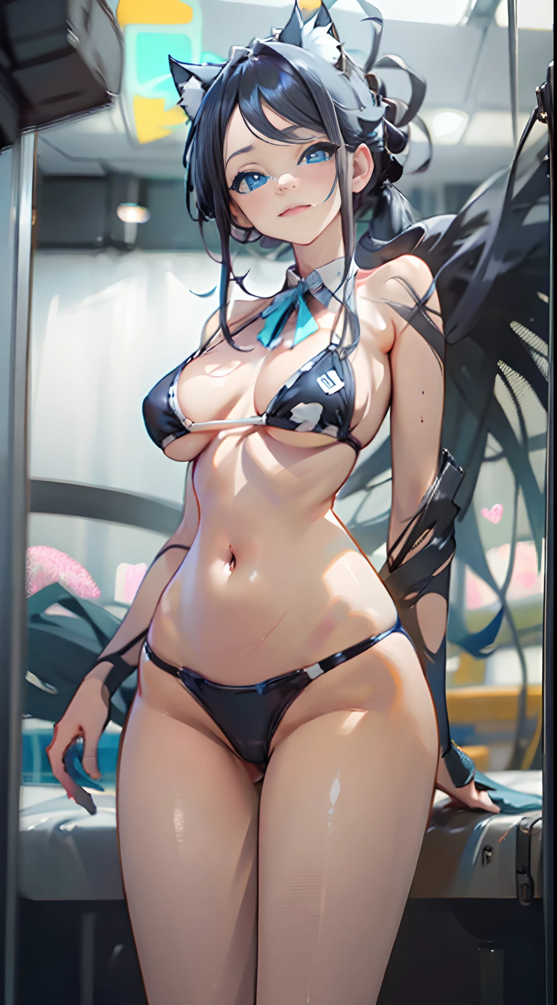 Cheers Saki | Blue Archives, Iwhole Body, (NSTDA.:1.2), (10, beste-Qualit, master-piece: 1.4), ultra-high resolution, (Realistic, photorealistic portrait: 1.48), 25-year-old girl , ( Micro Beetle View - Bikini Pass:1.11), This bikini is cow's milk.........., Famous Japanese celebrities, gigantic breasts, Blue Eyes, Head Tilted,Love cat ears, cowboy shot., View from the front, looking at the audience, Beautiful Sea Zeiss f 150mm/ 2.8 Hasselblad, Whole body, foot , Ultra-Wide Angle