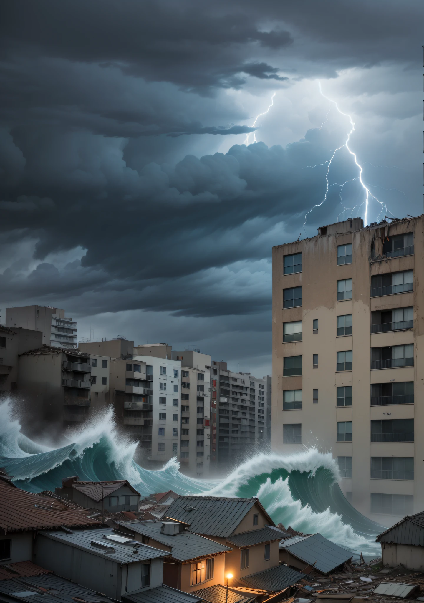 Bigger waves，Huge waves，Rough seas，The waves crashed into the building