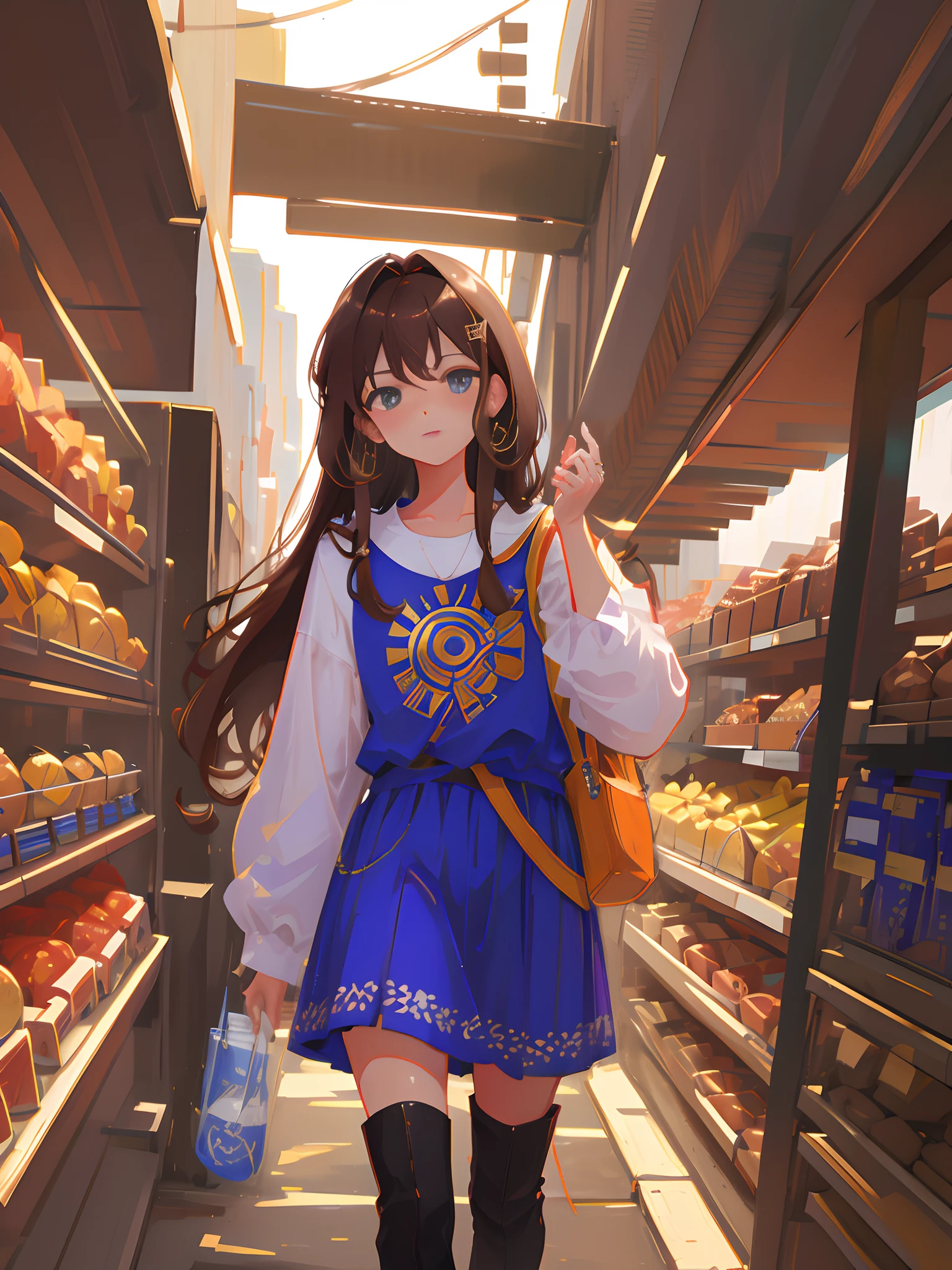 8K, HD, Super detail,Brown hair, hair one side up, Long hair, jewelry, Rocoke style, in a panoramic view,