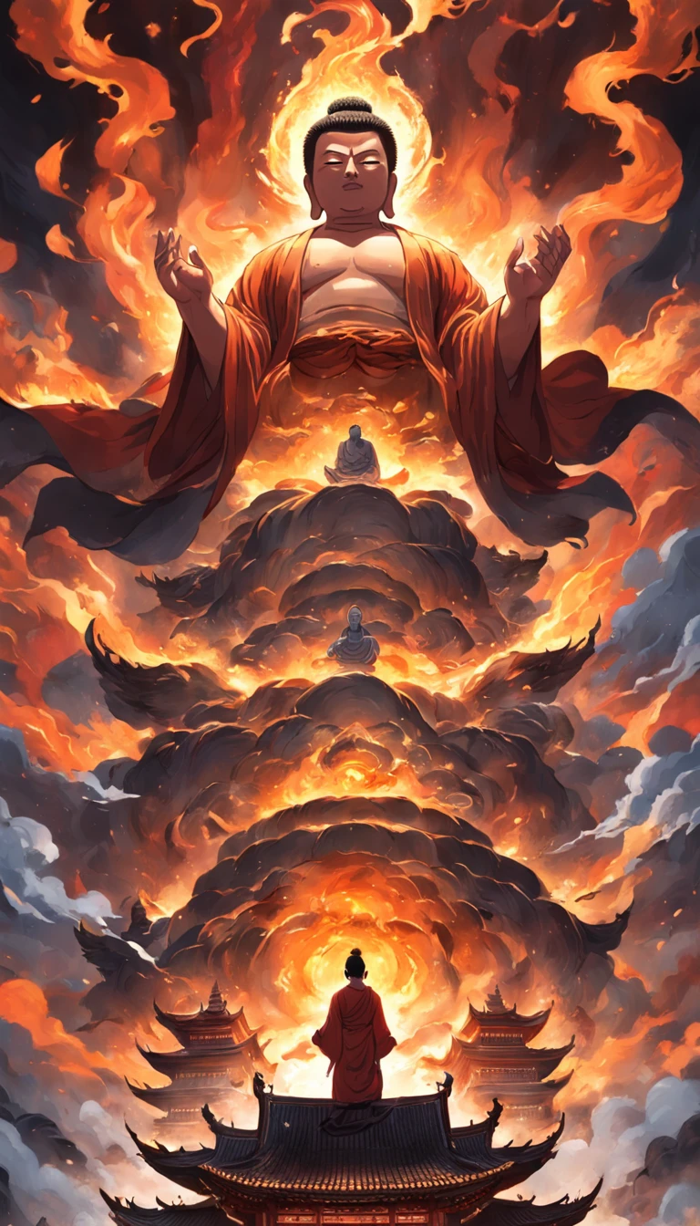 tmasterpiece，best qualtiy，cinematic Film still from，Chinese horror，hell，Struggling hands，Buddha，oh, God，The wrath of the Buddha，Shakyamuni，Buddha Fire Lotus，A Buddha