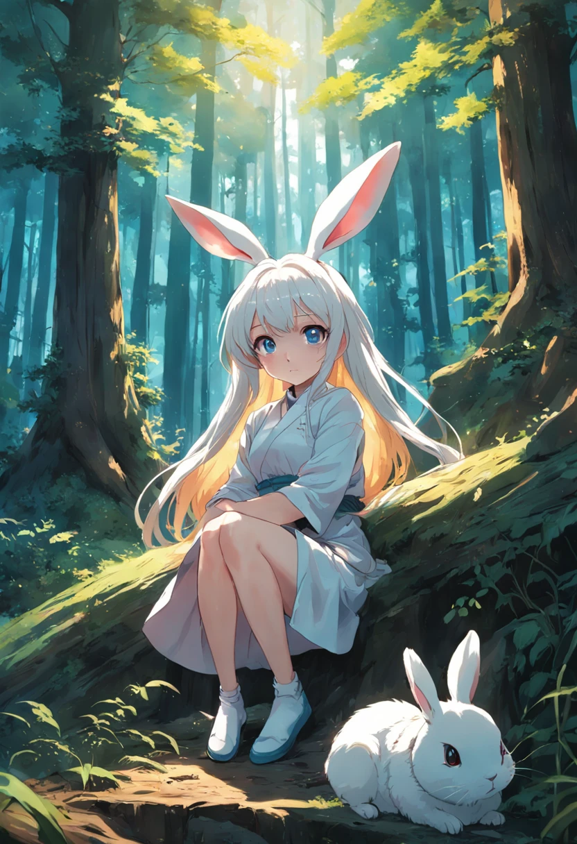 A white rabbit， Super clarity and super resolution while sitting in the forest