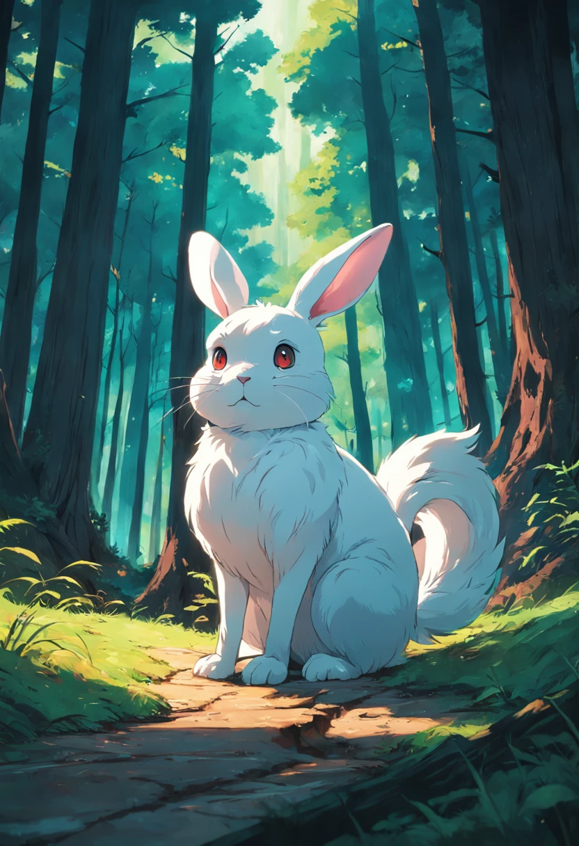 A white rabbit， Super clarity and super resolution while sitting in the forest