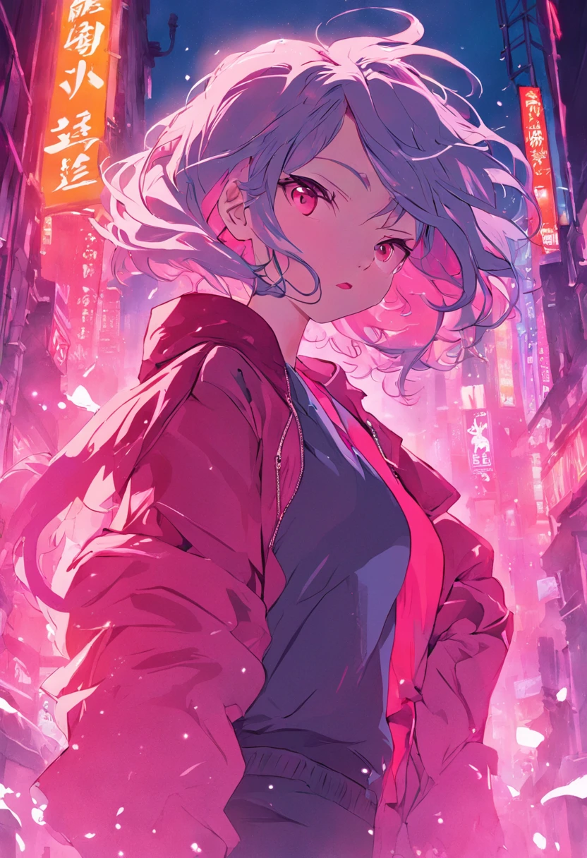 ((((Dramatic)))、(((Intense impact)))Movie poster featuring a young woman as the main character。She stands confidently in the center of the poster.、Wearing stylish clothes, Edgy and colorful outfits、He has a determined and strong expression on his face。Neon background、Makes you feel danger and strength。Text is bold and attention-grabbing、Has a catchy tagline that adds to the overall sense of drama and excitement。The color palette is mainly vivid、There are splashes of bright colors、It gives the poster a dynamic and visually striking look。 (magazine:1.3), (cover-style:1.3), Fashionable, femele, with a vibrant, outfits, the pose, the front, Colorful, Dynamic, Background with, element, I'm confident, expresive, ngel, statement, accessorized, An majestic, coiled, surroundings, Touch, The scene, Texto, covers, It's bold, captures the attention, Titles, Stylish, 8K Ultra-high specs Pink hair