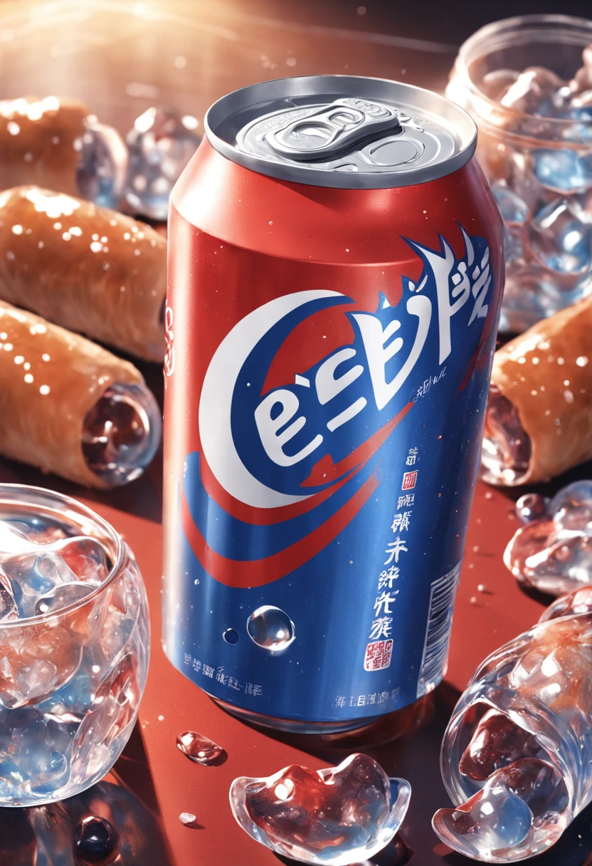 Close-up of a can of Pepsi and a glass of Coke, Pepsi, Limsa, soda cans, coka-cola advertisement, best selling, China, high detail product photo, goto fujita, inspired by Katsushika Ōi, Inspired by Yoshida Hanbei, highly detailed product photo, Official product photo, hyper realisitc, product image