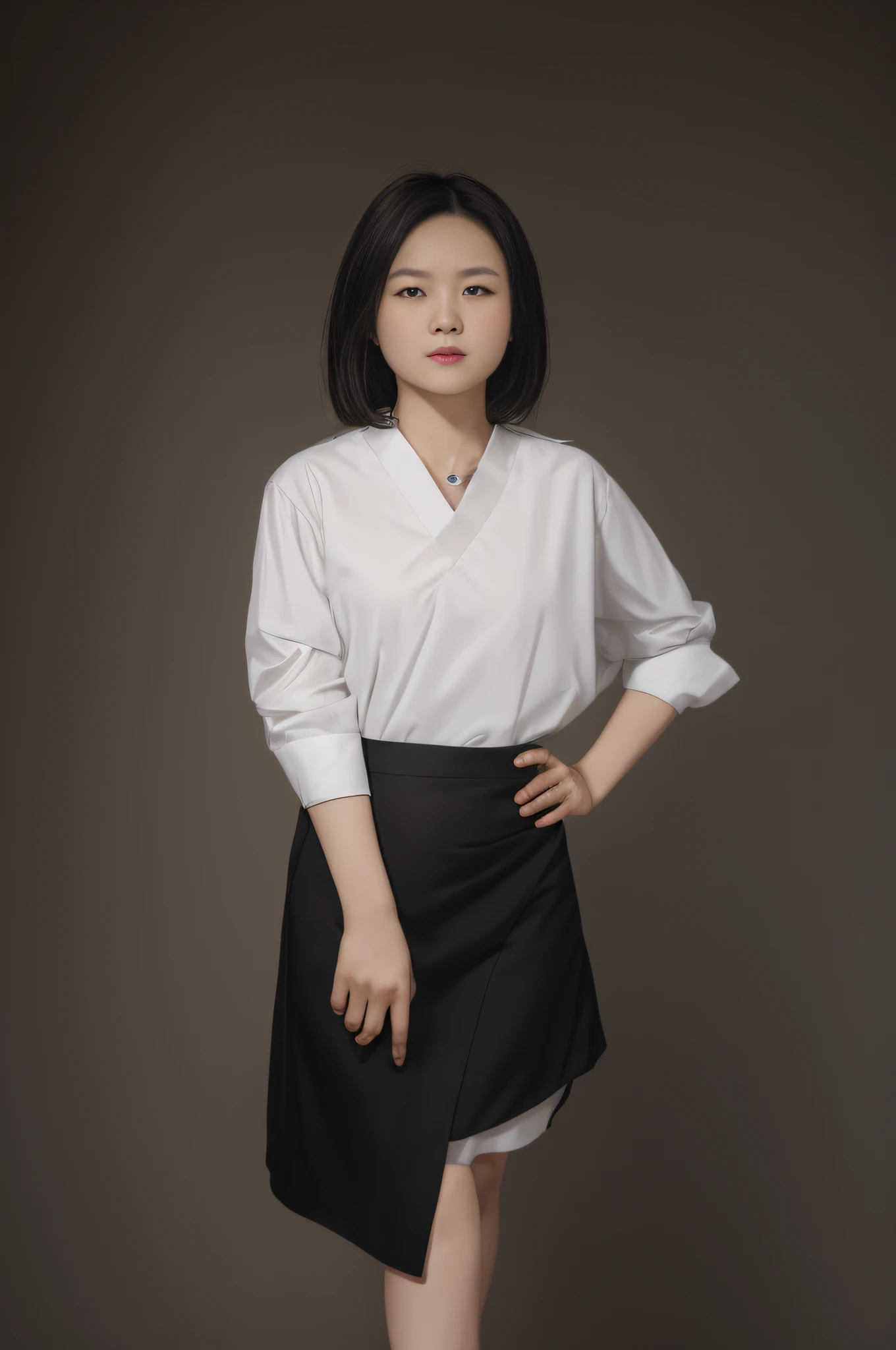 arafed woman in a white shirt and black skirt posing for a picture, xintong chen, Li Zixin, jinyiwei, wei wang, xue han, mingchen shen, white waist apron and undershirt, Lin Qifeng, Qiu Fang, lulu chen, lei min, Zhang Pengzhen, wenfei ye, Yun Ling, Eat Zhuoxin