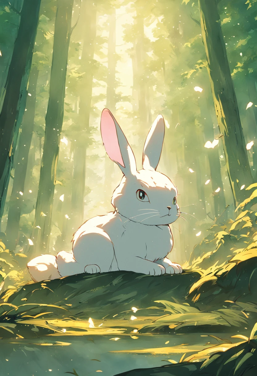 A white rabbit, Ultra clarity and super resolution when sitting in the forest