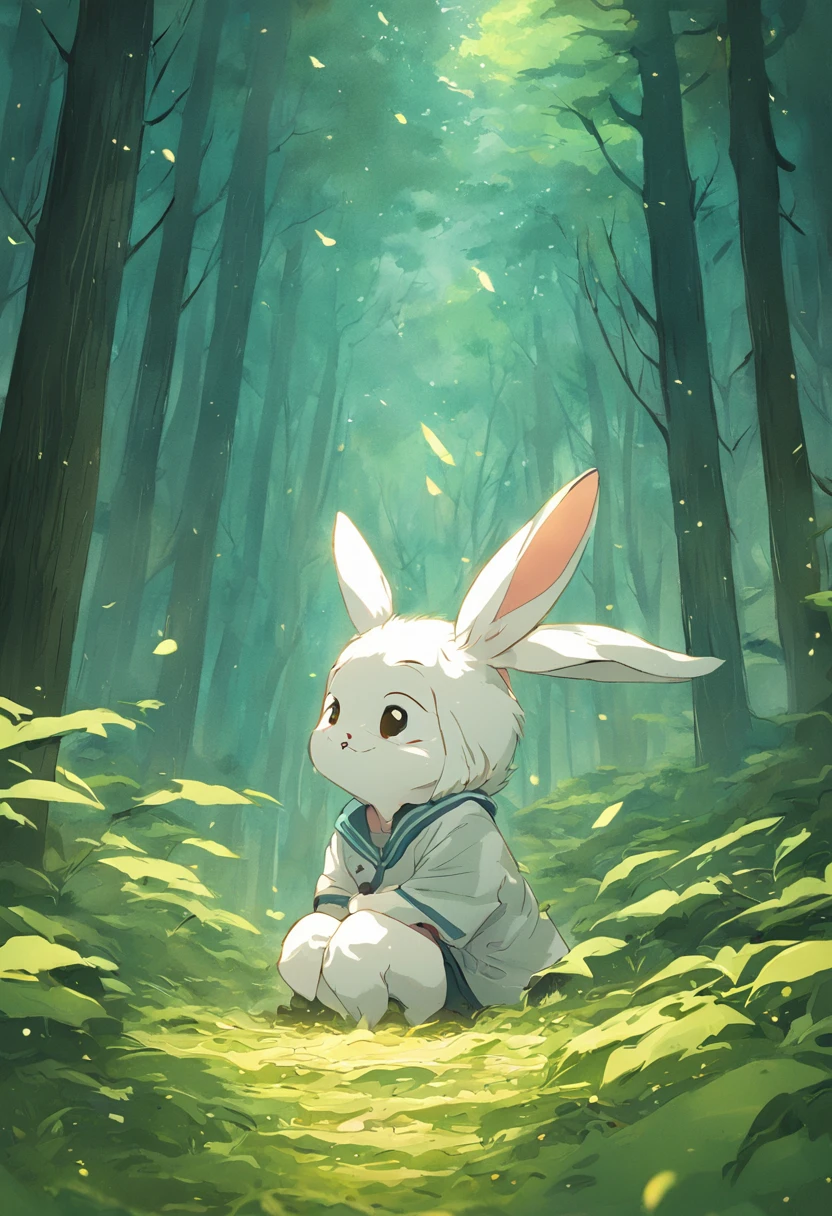 A white rabbit, Ultra clarity and super resolution when sitting in the forest