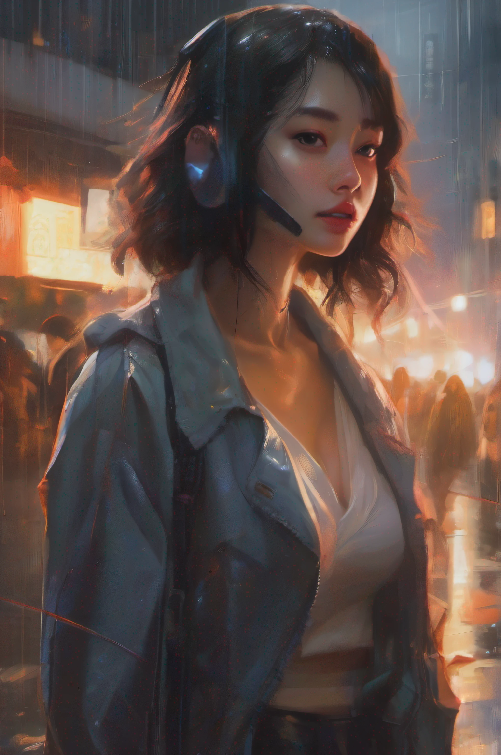 HD, high quality, 4k, masterpiece, anime girl with short dark brown hair, brown eye, dark shadows beneath eyes, grange, long white shirt and black skirt is watching stars through the window, night, smile, starry sky on the background, colorful, cyberpunk, detailed