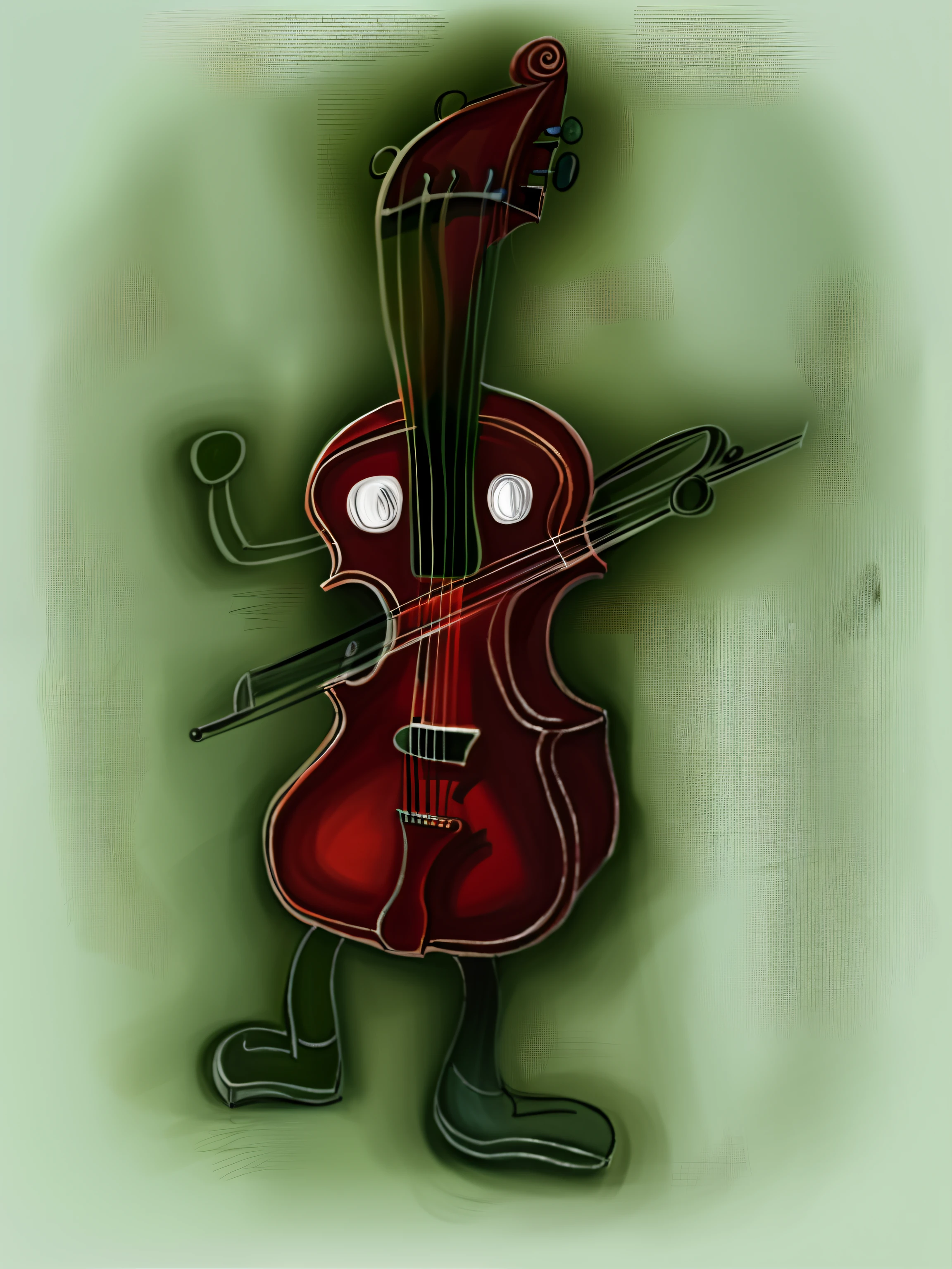 Draw cartoon cellist with violin and bow, cello, Inspired by Sir Jacob Epstein, based on child's drawing, an instrument, double bass, The god of music, violin, Improvise music, badly drawn, Simple drawing, musical instrument, inspired by Girolamo Muziano, Very coherent artwork, a drawing, The music being played,Disney style
