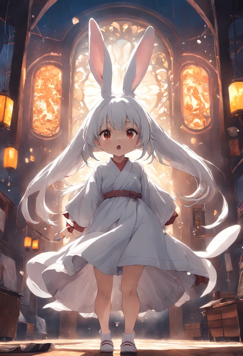 A white rabbit，It was lovely and lovely，Soft and glutinous，Round