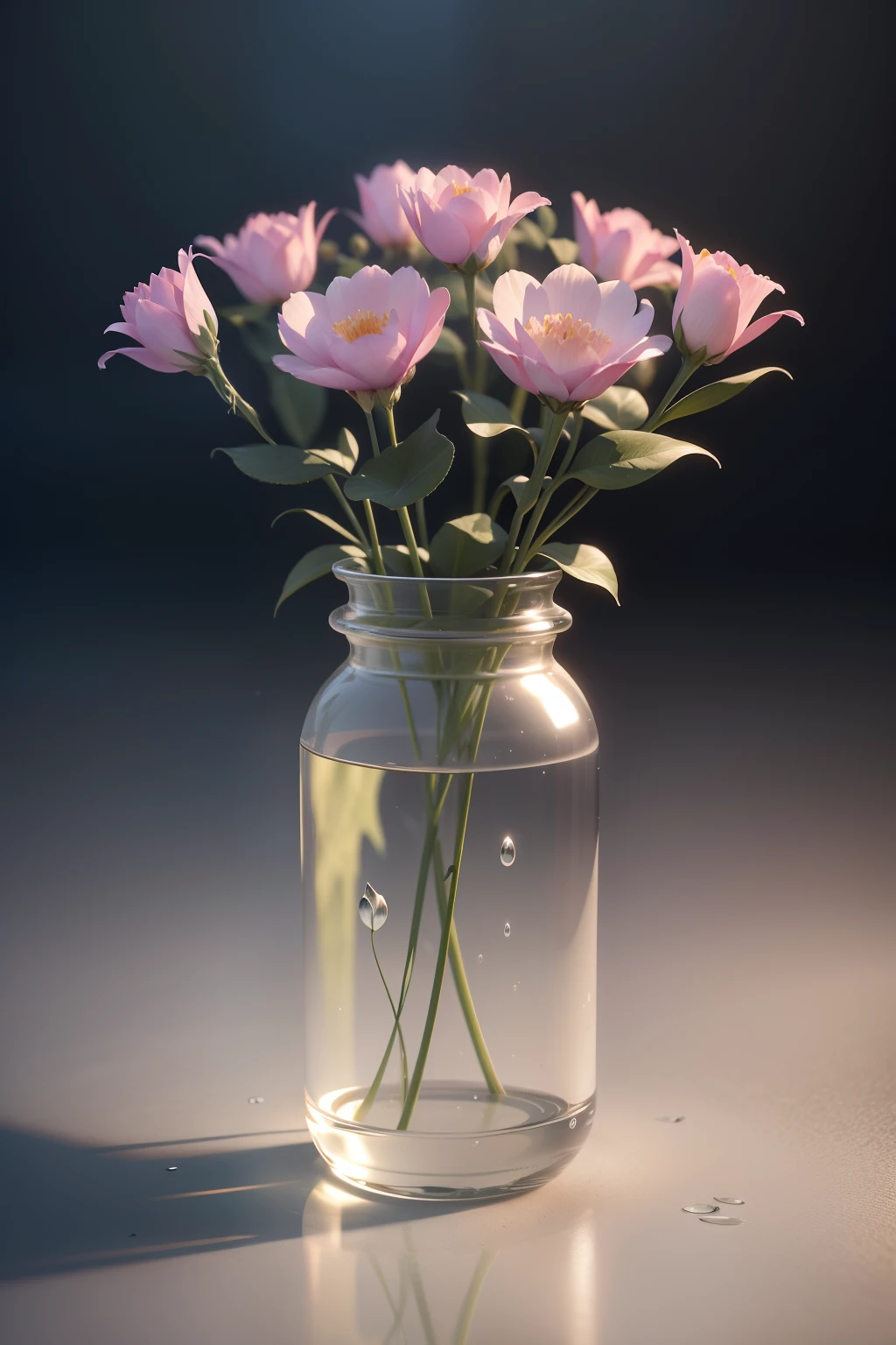 Transparent petals，3D，4K，photorealestic，The texture of the water