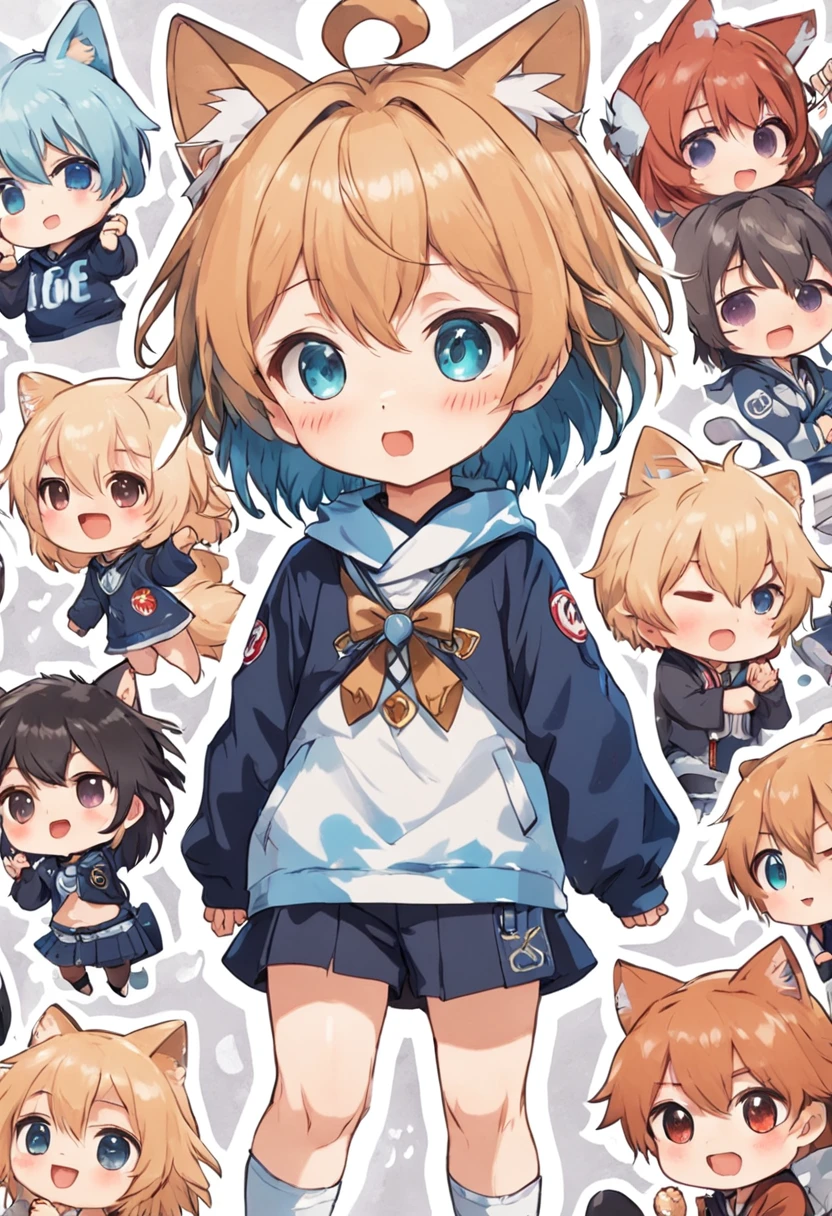 Close-up of a bunch of stickers,There is a different photo of a boy on it, a sticker, unused sticker sheet, Kawaii chibi, kawaii cutest sticker ever, Cute kawaii boy, Cute anime, Chibi anime boy, water color nendoroid, Cute anime style, Soft anime illustration, Anime moe art style, lovely art style, anime chibi, Moe anime boy, Cute anime cat