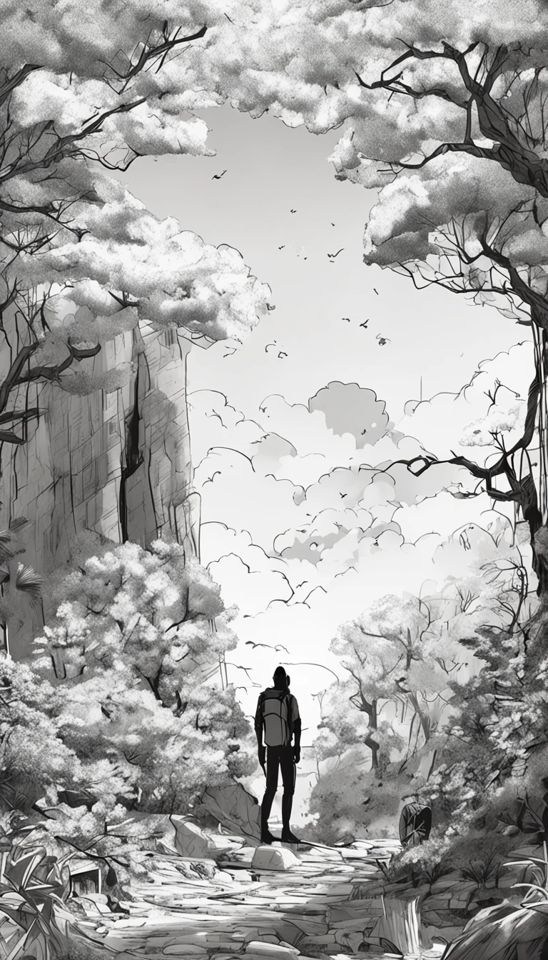 tmasterpiece，Best quality at best，high qulity，the Extremely Detailed CG Unity 8K Wallpapers，scenecy，exteriors，Skysky，​​clouds，daysies，there is one man，Black and white silhouette of the character，Action climbing up，Manifested as inspirational，mont，scenecy，Eau，The tree，blue-sky，waterfallr，precipice，naturey，lakes，rios，Cloudy sky，There are moons，The moon is moderately large，award winning photography，Background bokeh，depth of fields，HDR，blooms，color difference，真实感，The is very detailed，Trends on Artstation，Trends on CGSociety，iintricate，high detal，dramatics，Midjourney art
