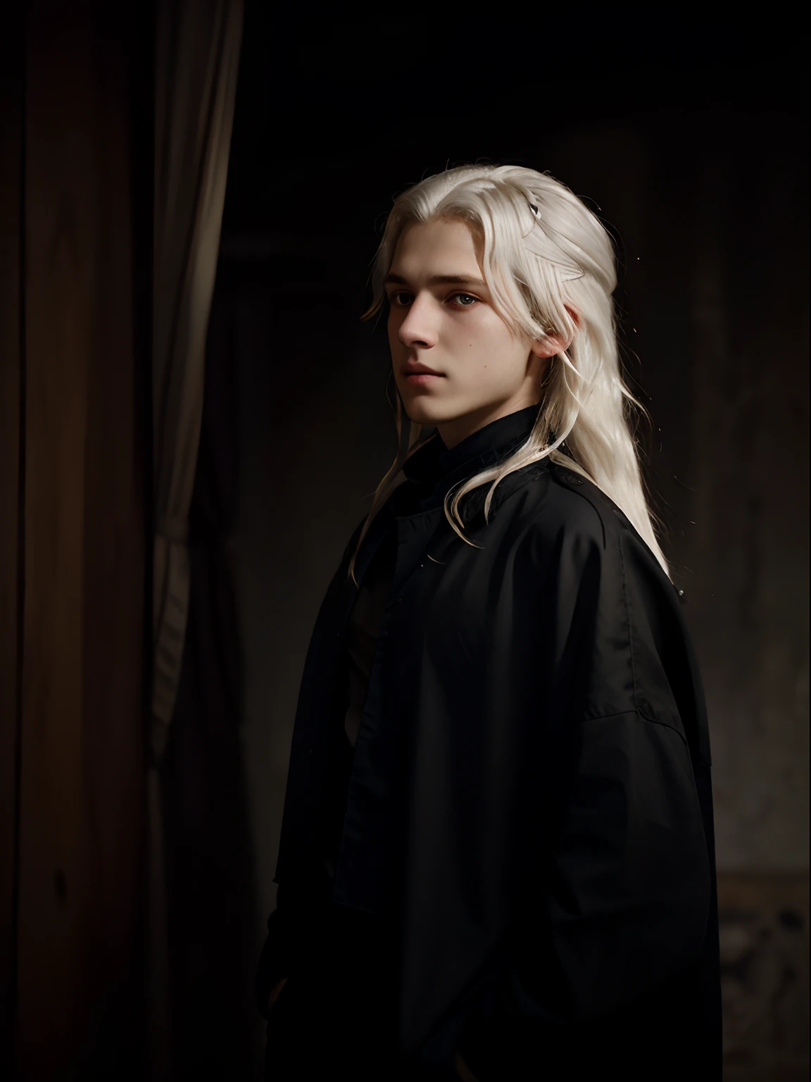 The white-haired boy has a tear mole in the corner of his left eye,Golden eyes,Slightly long hair draped haphazardly,Several tentacles appeared from behind him,Wear a loose jacket,Inside is a black shirt