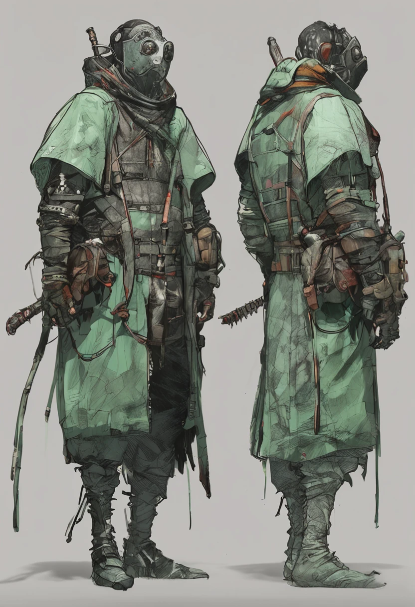 character turn-around sheet, front-view side-view back-view, Black and green armored samurai, wires cybernetic implants, art by adrian ghenie and esao andrews and jenny saville, surrealism dark art by james jean and takato yamamoto and blii sienkiewicz, trending on artstation, sharp focus, studio photo, intricate details, highly detailed, by greg rutkowski, Dark souls, bloodborne Unreal Engine 5, Cinematic, Color Grading, portrait Photography, Ultra-Wide Angle, Depth of Field, hyper-detailed, beautifully color-coded, insane details, intricate details, beautifully color graded, Unreal Engine, Cinematic , Color Grading, Editorial Photography , Photography, Photoshoot, Shot on 70mm lens, Depth of Field, DOF, Tilt Blur, Shutter Speed 1/1000, F/22