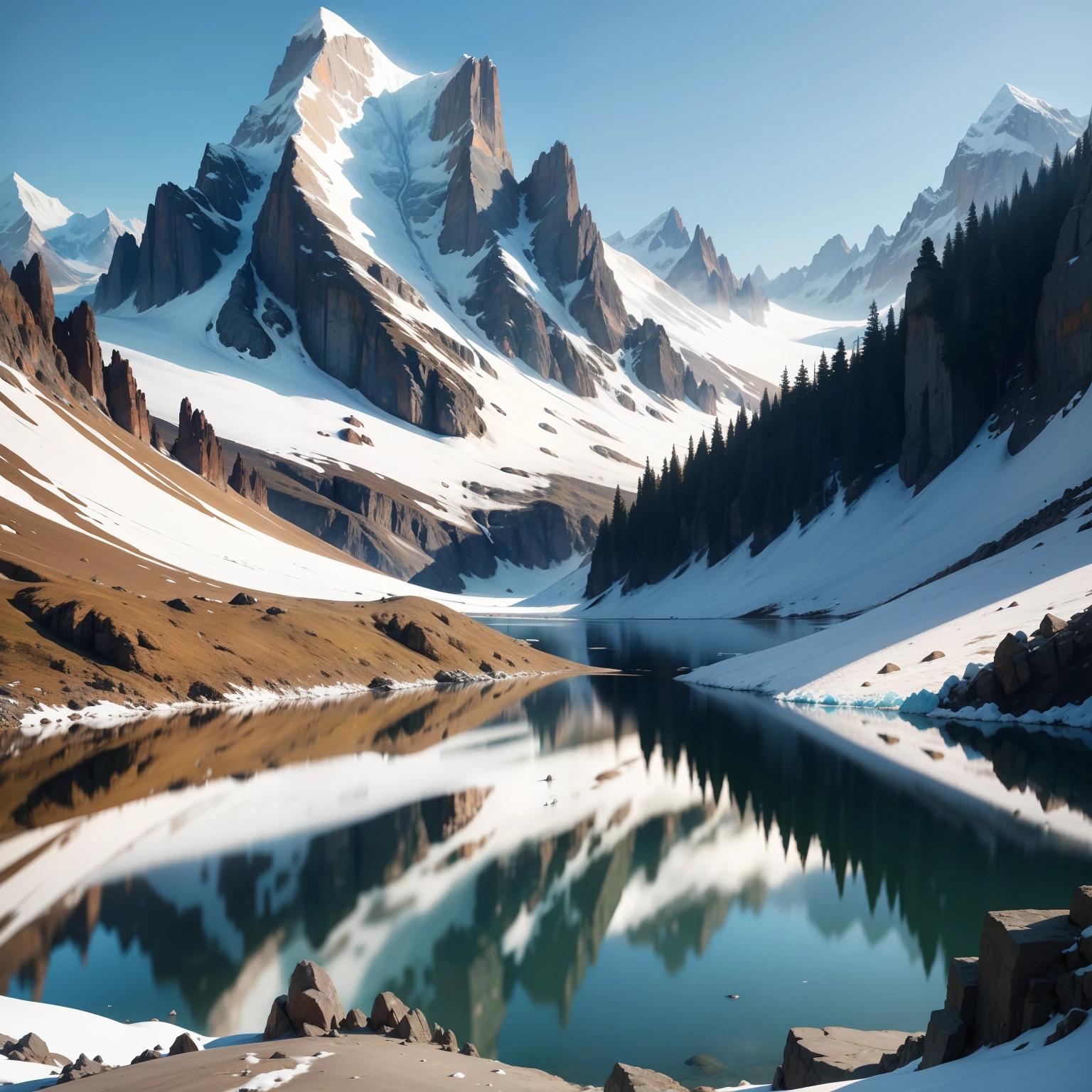 A lake in the mountains with glaciers