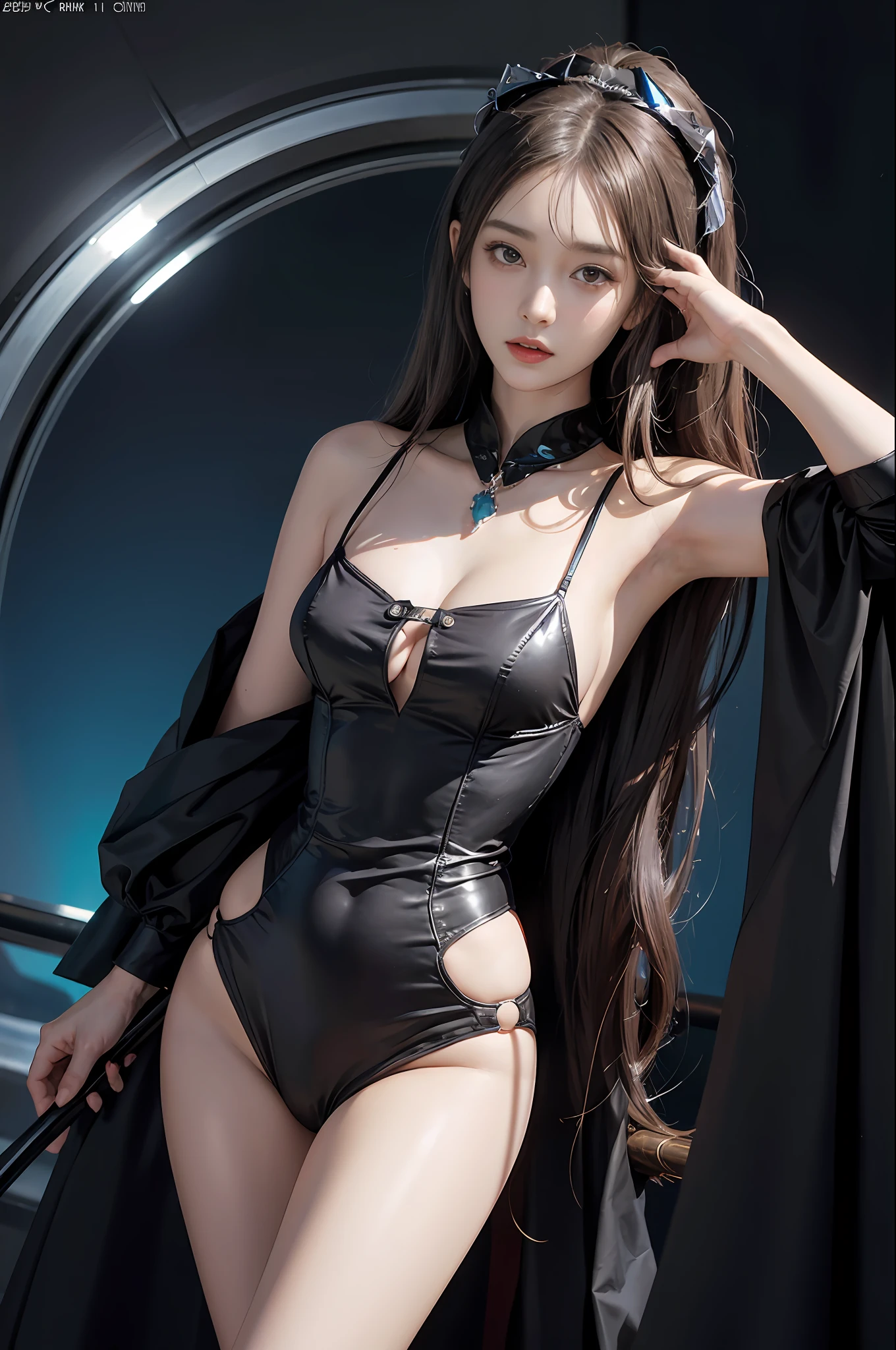 （in the darkness nigth：1.6），Surrealist portraits of women by David Hockney and Alphonse Mucha，Fantasyart，photographrealistic，动态照明，art  stations，poster for，Volumetriclighting，Very detailed faces，8 k''，Award-Awarded，，1girll，In the dark，deepshadow，low tune，cowboy lens，（Tight flight attendant uniform：1.4），long whitr hair，whaite hair，A half body，Terminal，Bigchest，high qulity，k hd，