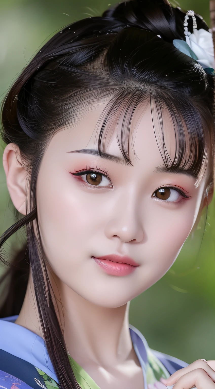 There is a woman with flowers in her hair and Tia, Realistic. Cheng Yi, photorealistic beautiful face, Beautiful realistic face, 8K highly detailed face, Realistic beautiful face, beautiful aesthetic face, Very beautiful face, hyperrealistic beautiful face, Extremely beautiful face, detailed face of a asian girl, beautiful and realistic face, feminine beautiful face, Detailed beautiful face