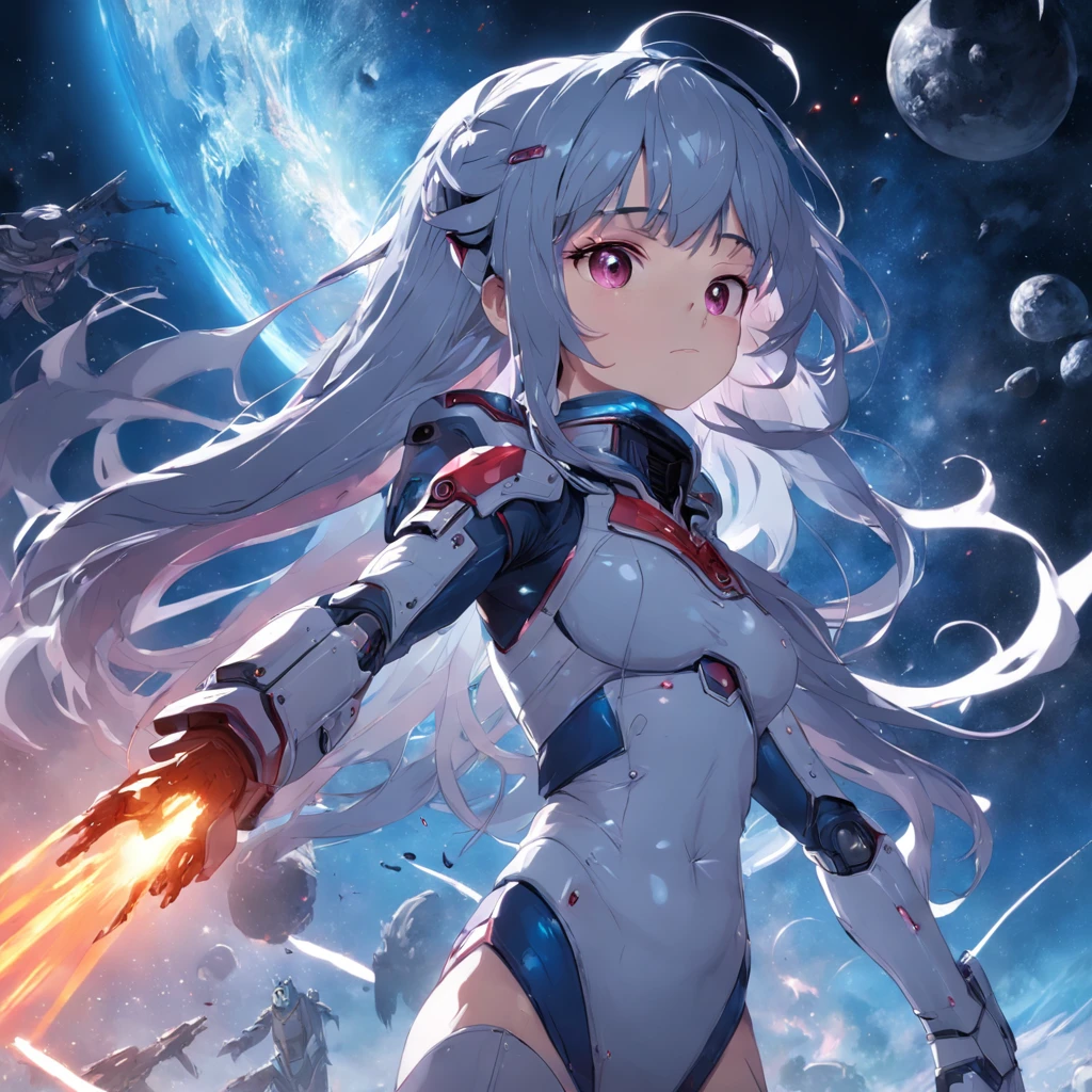 masterpiece、top-quality、Movie stills、1girl、Space War Scene Space Girl Laser Monster
