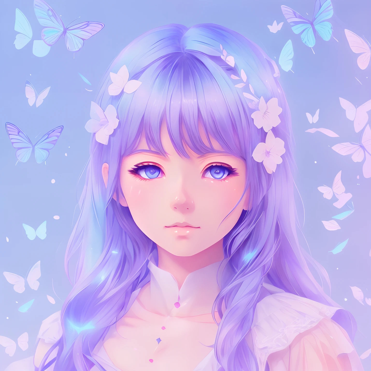Anime girl with blue eyes and butterfly hair, artwork in the style of guweiz, adorable digital painting, cute detailed digital art, detailed portrait of anime girl, detailed digital anime art, Portrait of Cute Anime Girl, kawaii realistic portrait, highly detailed 4k digital art, stunning anime face portrait, cute anime girl portrait, portrait anime girl, Beautiful anime portrait
