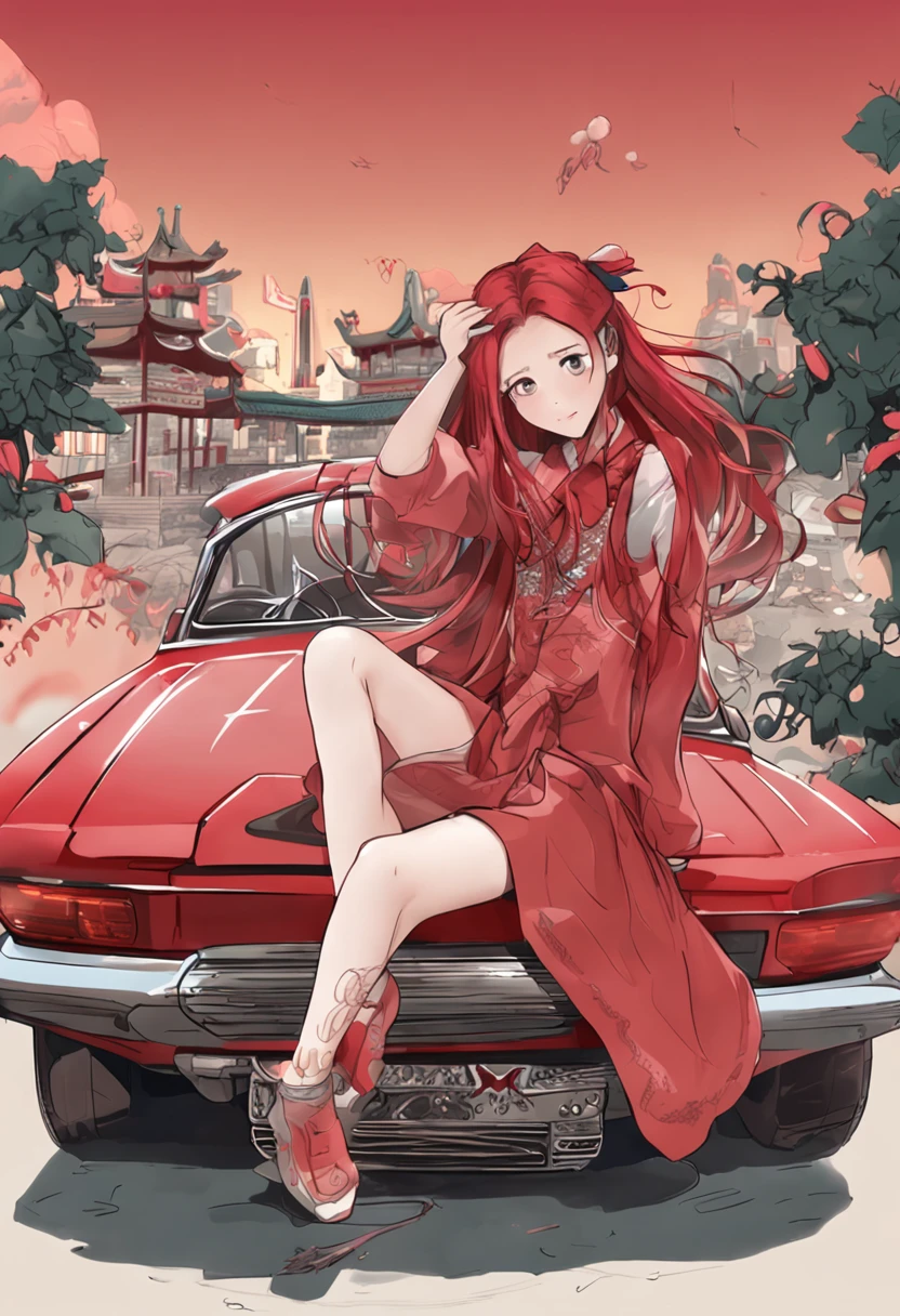Girl Long Red Hair Chinese Campus Sweet
