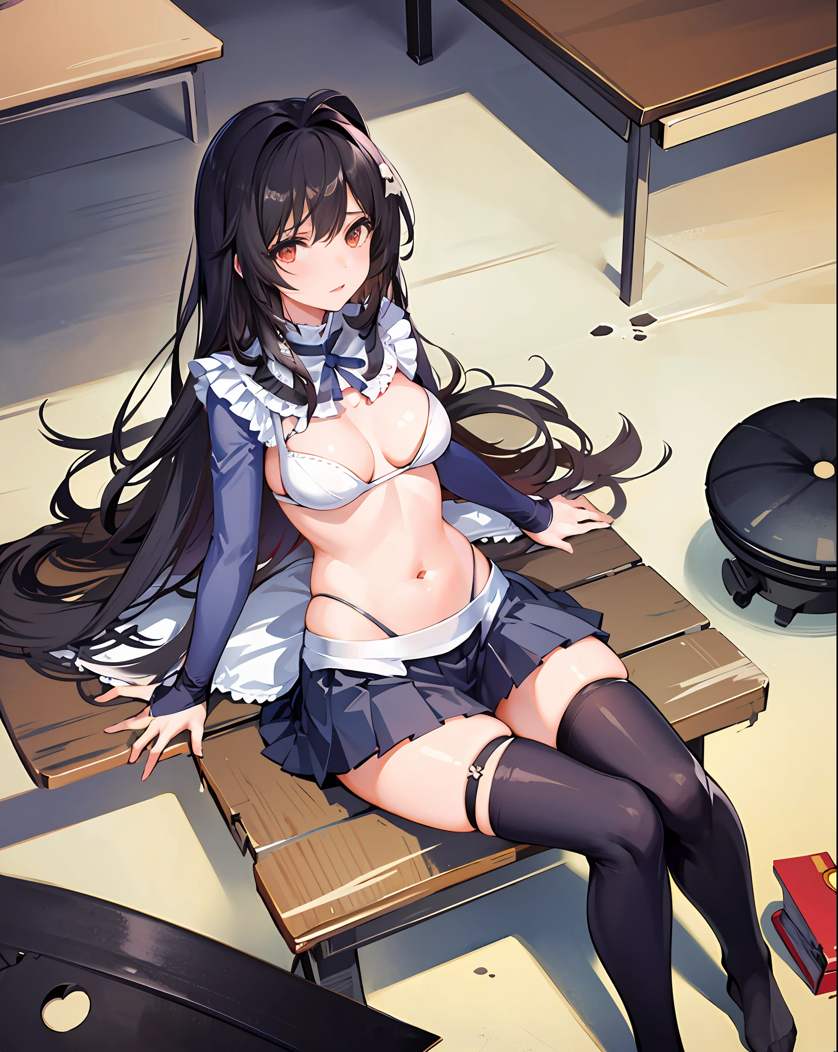 one-girl,sitting on the classroom desk,Calves open,Leakage,No pants(No skirt,vacuum,No close-fitting pants,moisty),legs are open((Leakage of female genital organs(closeup cleavage)),Seductive pose(missionaris position),Leakage of female genital organs,urinating,Can't help it(Pee out),A large amount of liquid is ejected,Comes with transparency,ropy,liquids,Large amounts come from female genital organs,Sitting on a wet table appears(Cleavage is seductive) ,The perspective looks up from the bottom up