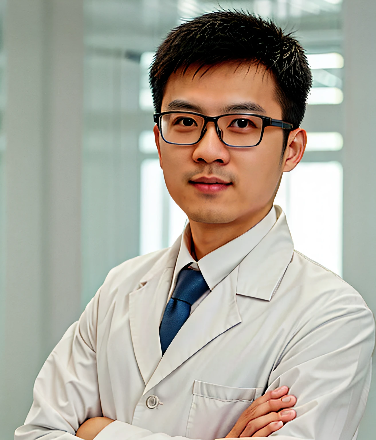 Wearing a white lab coat,Allad male with arms crossed tie, doctor, Li Zixin, dent wu, jinyiwei, xiang duan, yuxiang chen, Lin Qifeng, yihao ren, Liang Xing, longque chen, zeng fanzh, (doctor), yin zhen chu, yanjun cheng, huifeng huang