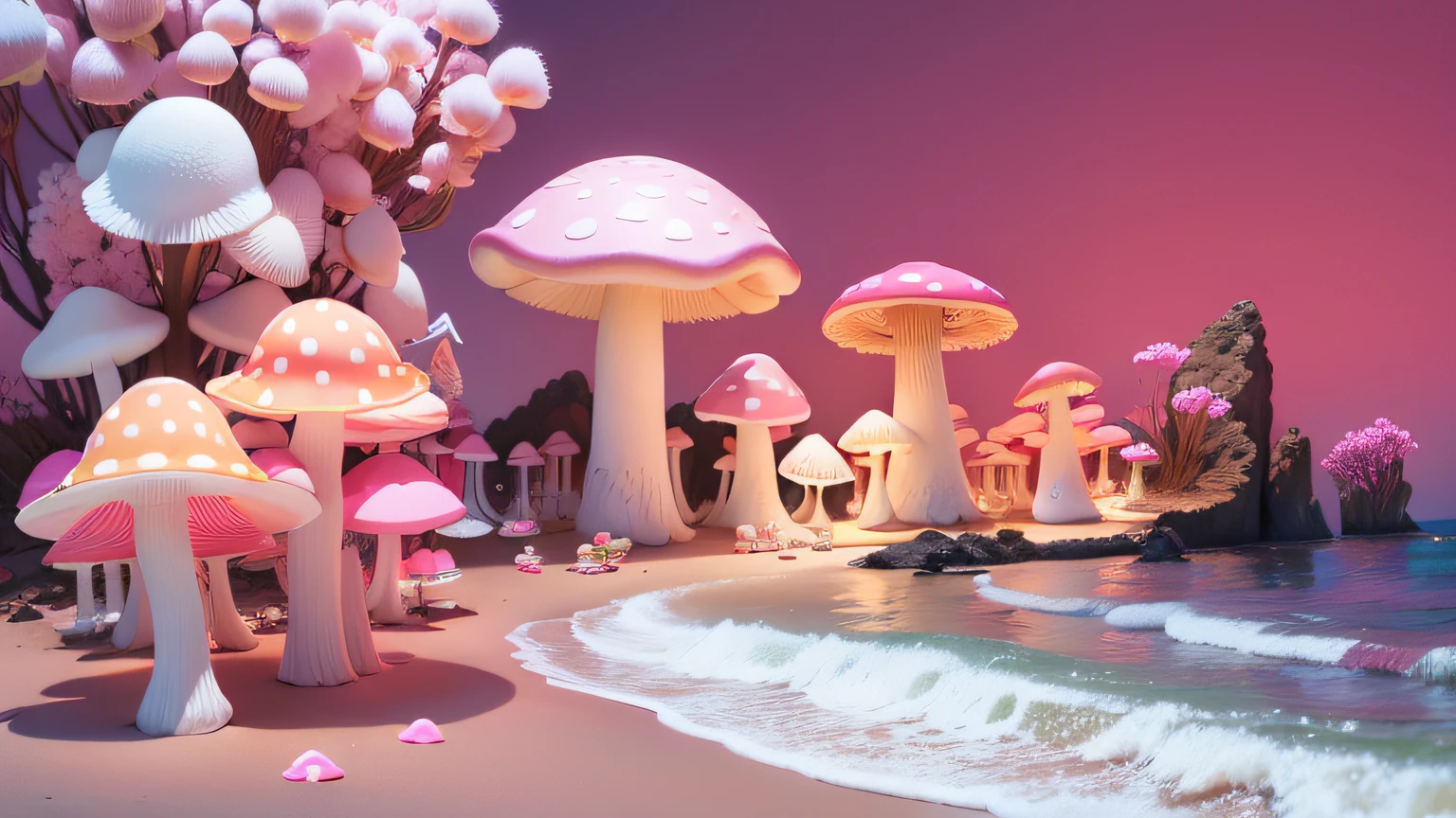 Maquete Praia. mushrooms neon pink. Maquete. mushrooms neon. Maquete. Cotton Water.