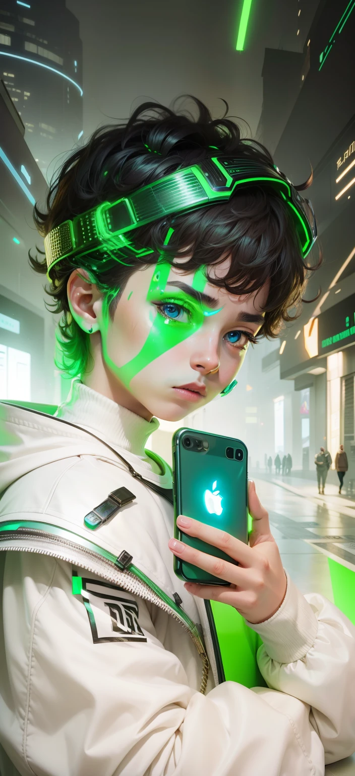 Boy With I Phone futuristic background realistic face 8K ultra high quality Hd
